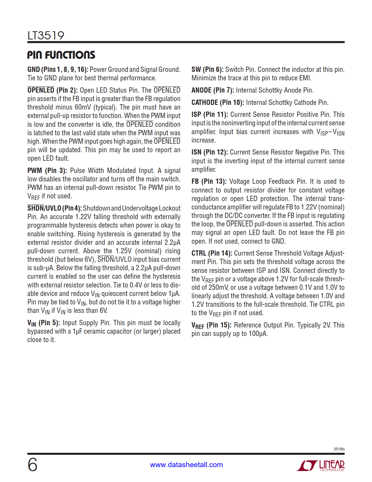 LT3519 Datasheet Page 6