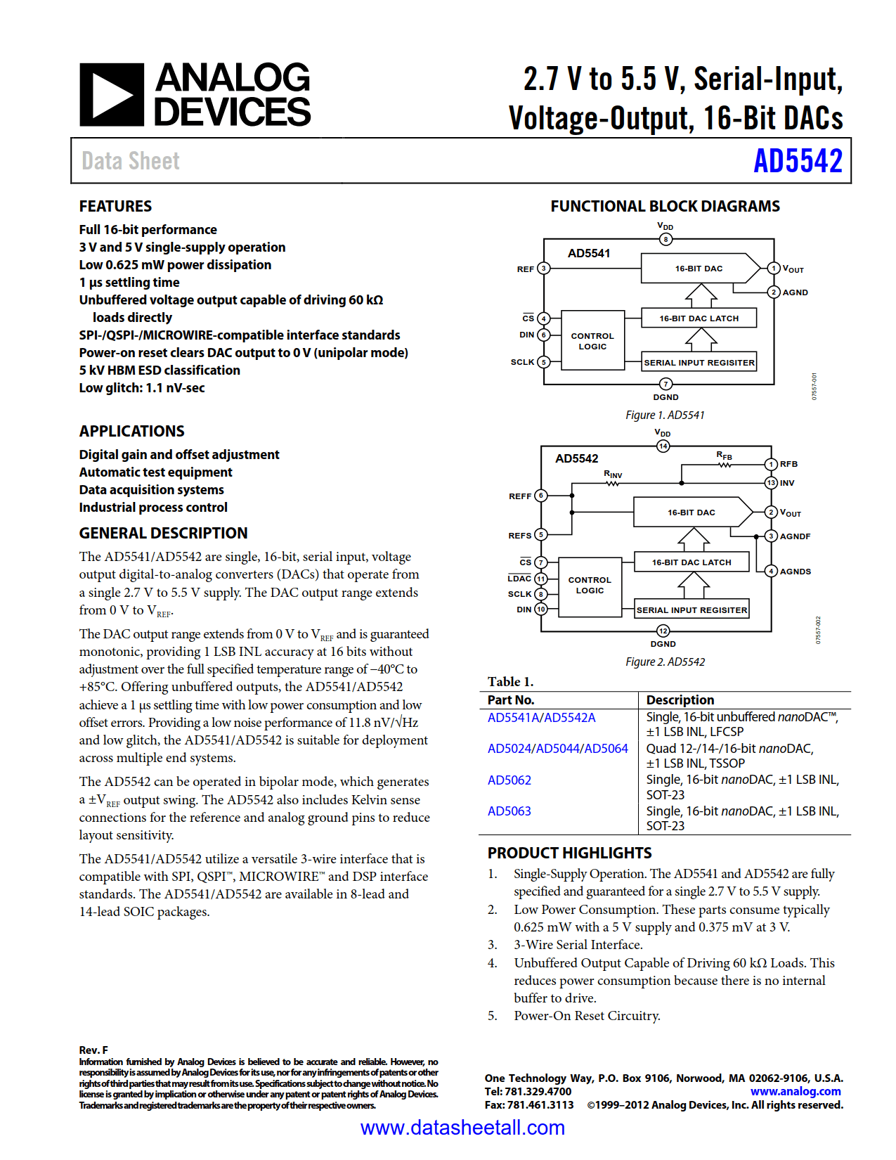 AD5542 Datasheet