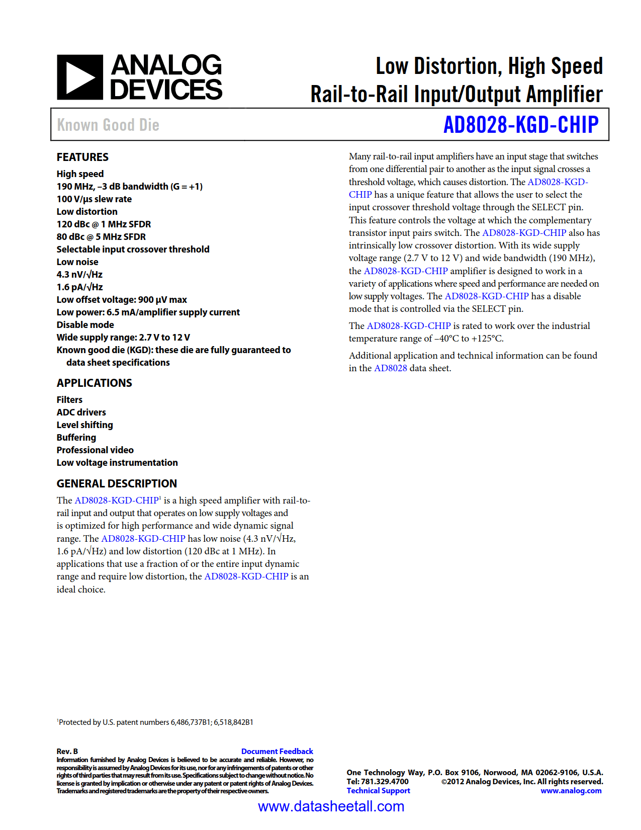 AD8028-KGD Datasheet