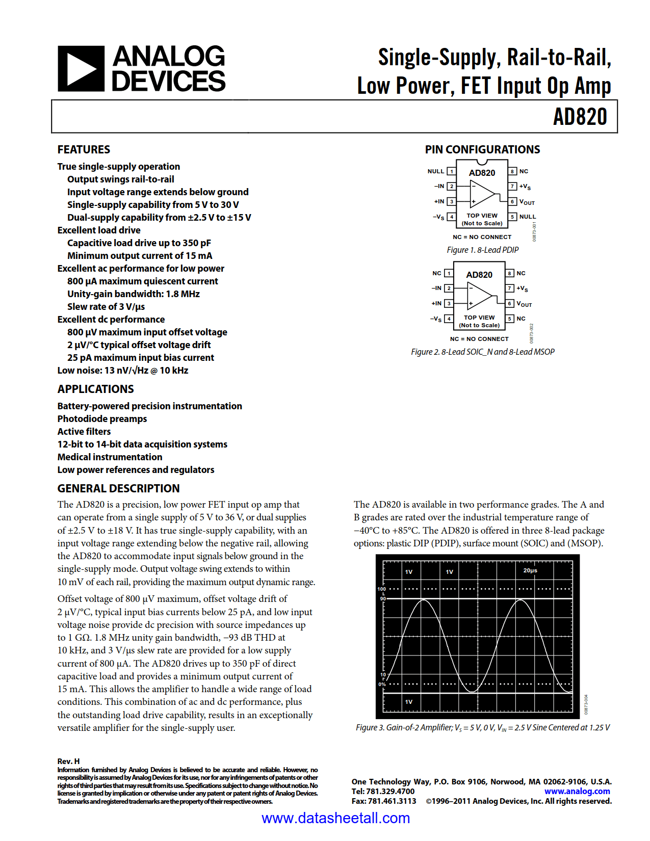 AD820 Datasheet