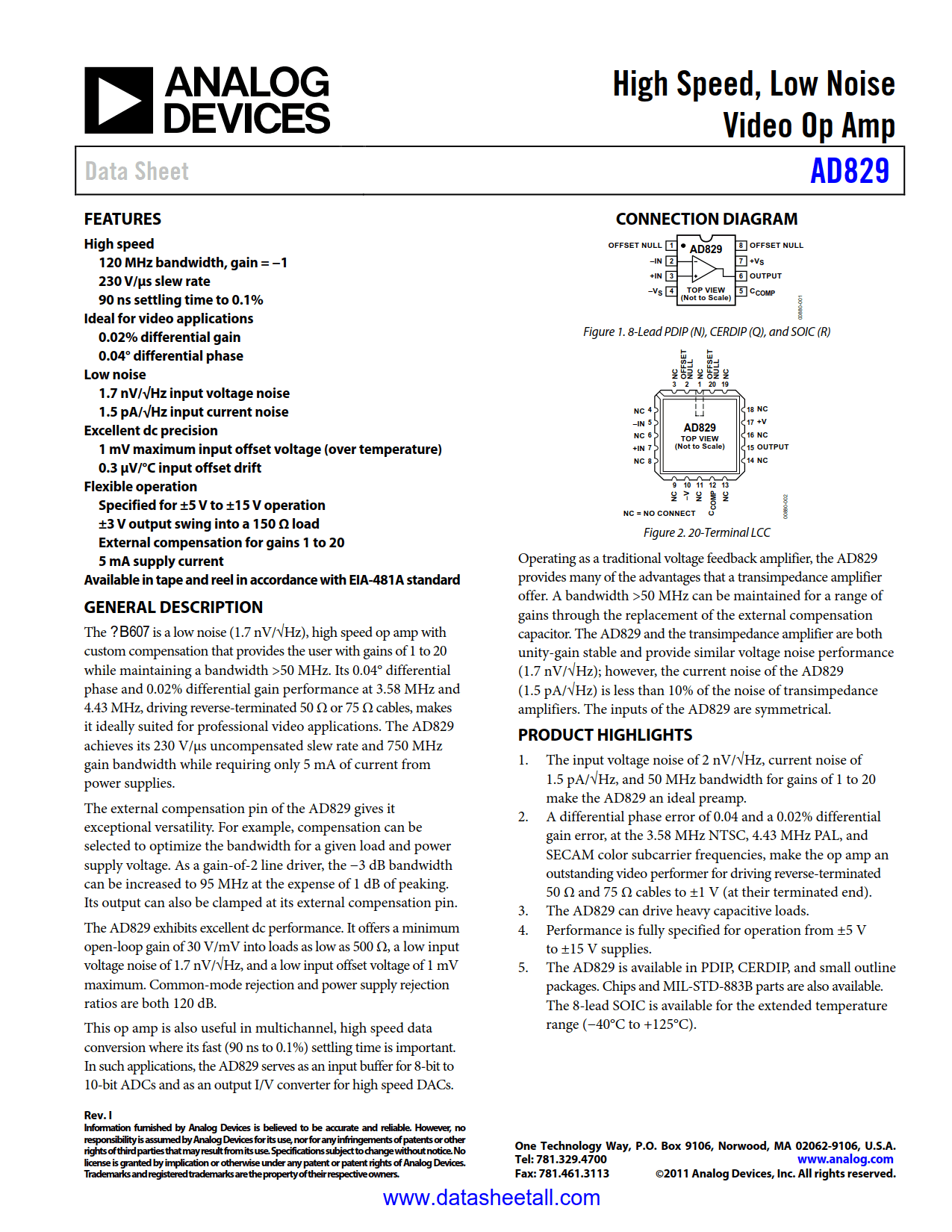 AD829 Datasheet