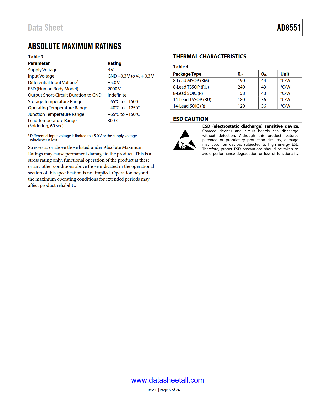 AD8551 Datasheet Page 5