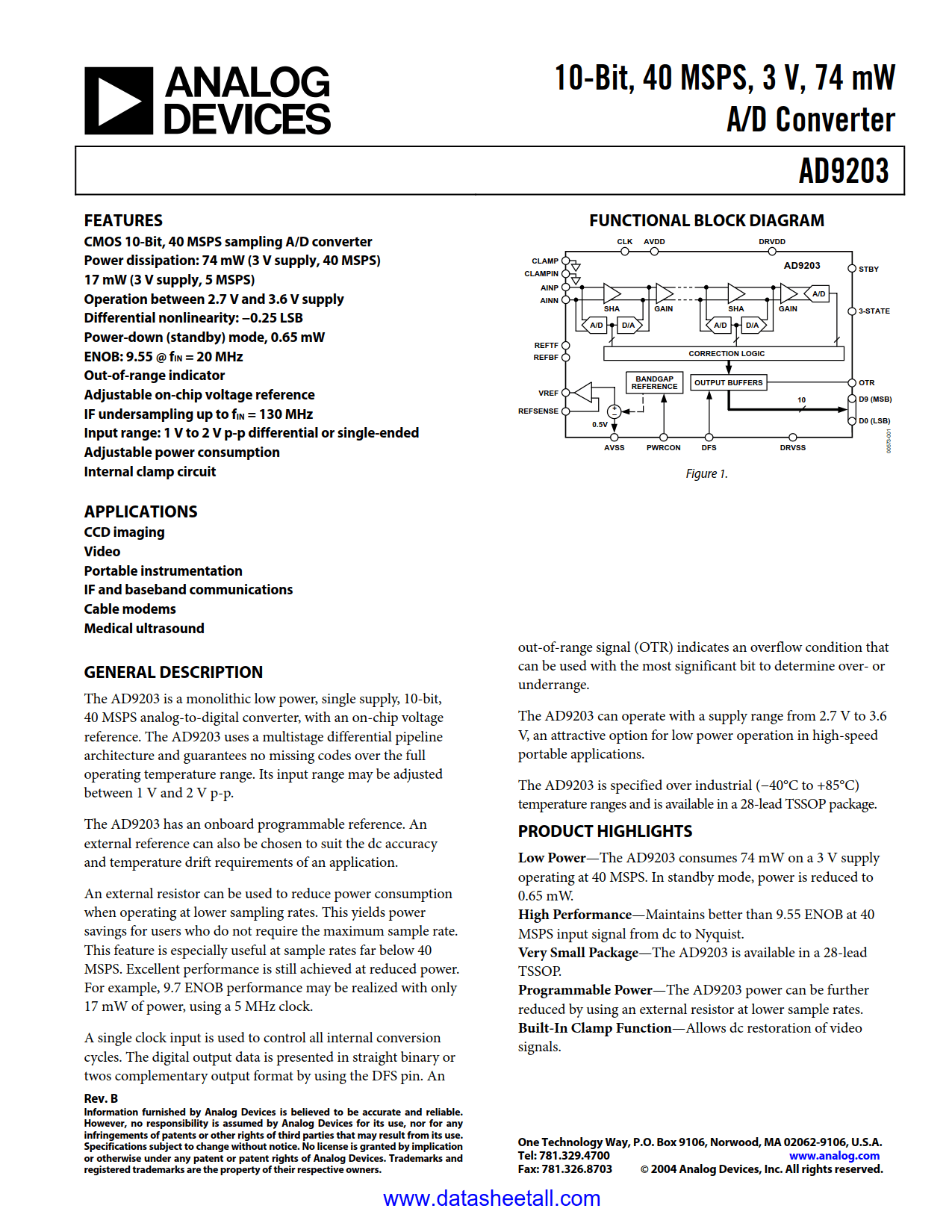 AD9203 Datasheet
