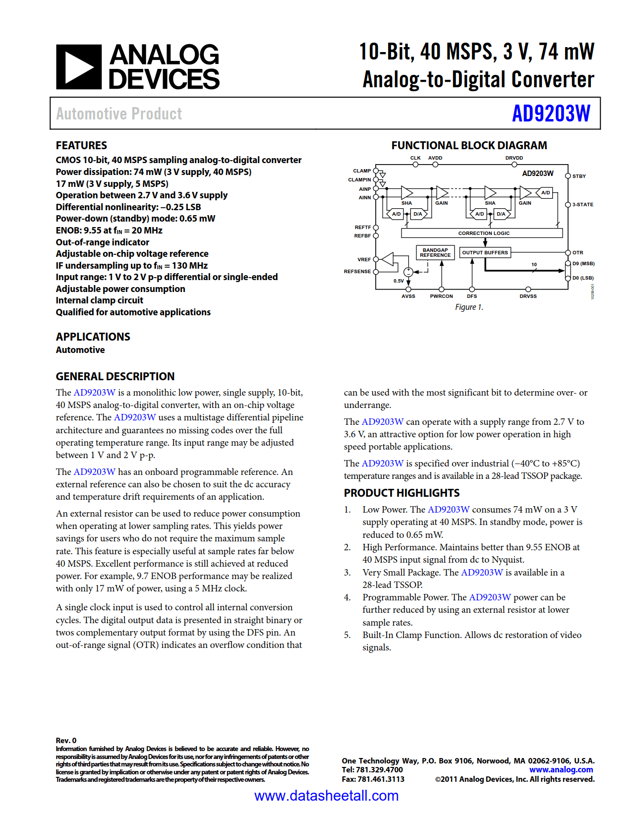 AD9203W Datasheet