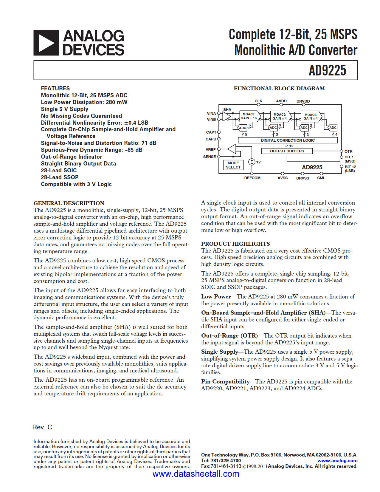 AD9225 Datasheet