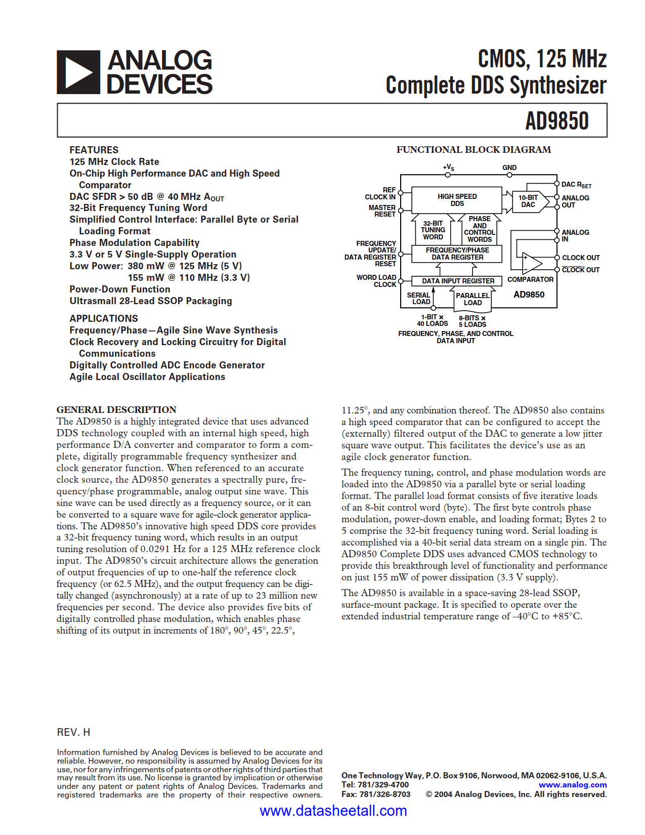 AD9850 Datasheet