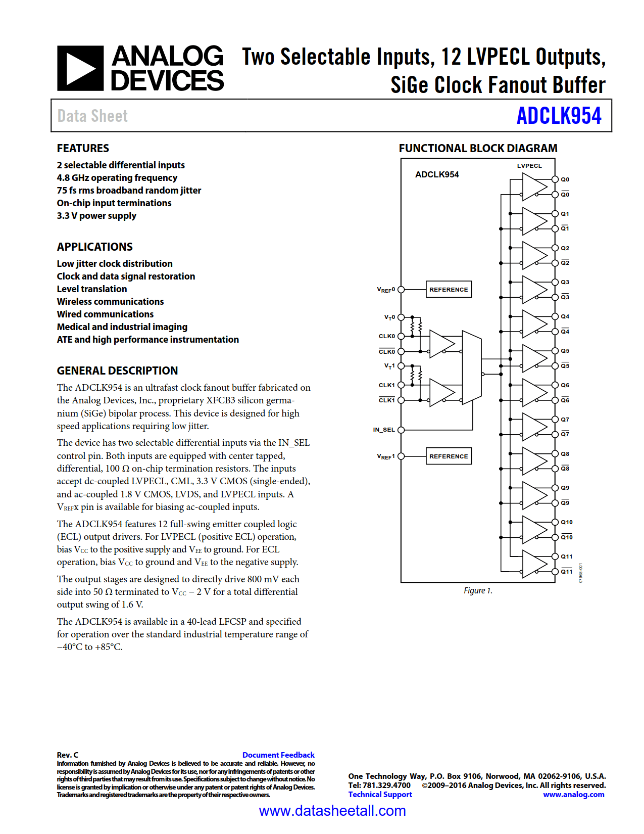 ADCLK954 Datasheet