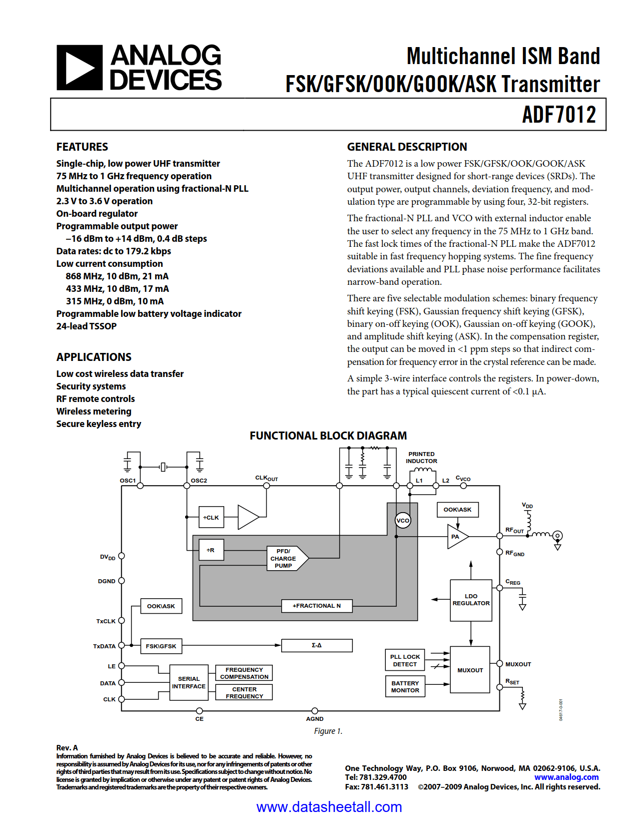 ADF7012 Datasheet