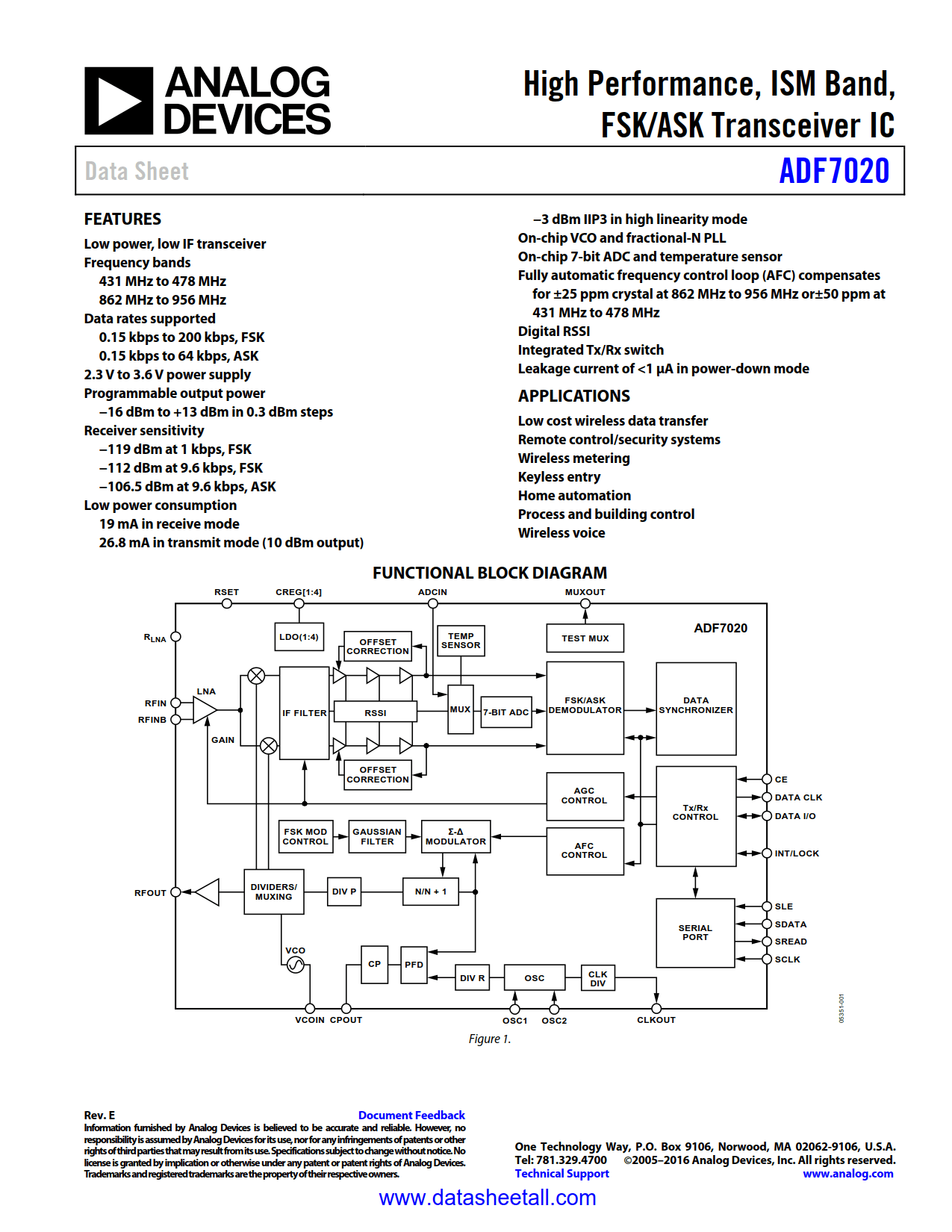 ADF7020 Datasheet