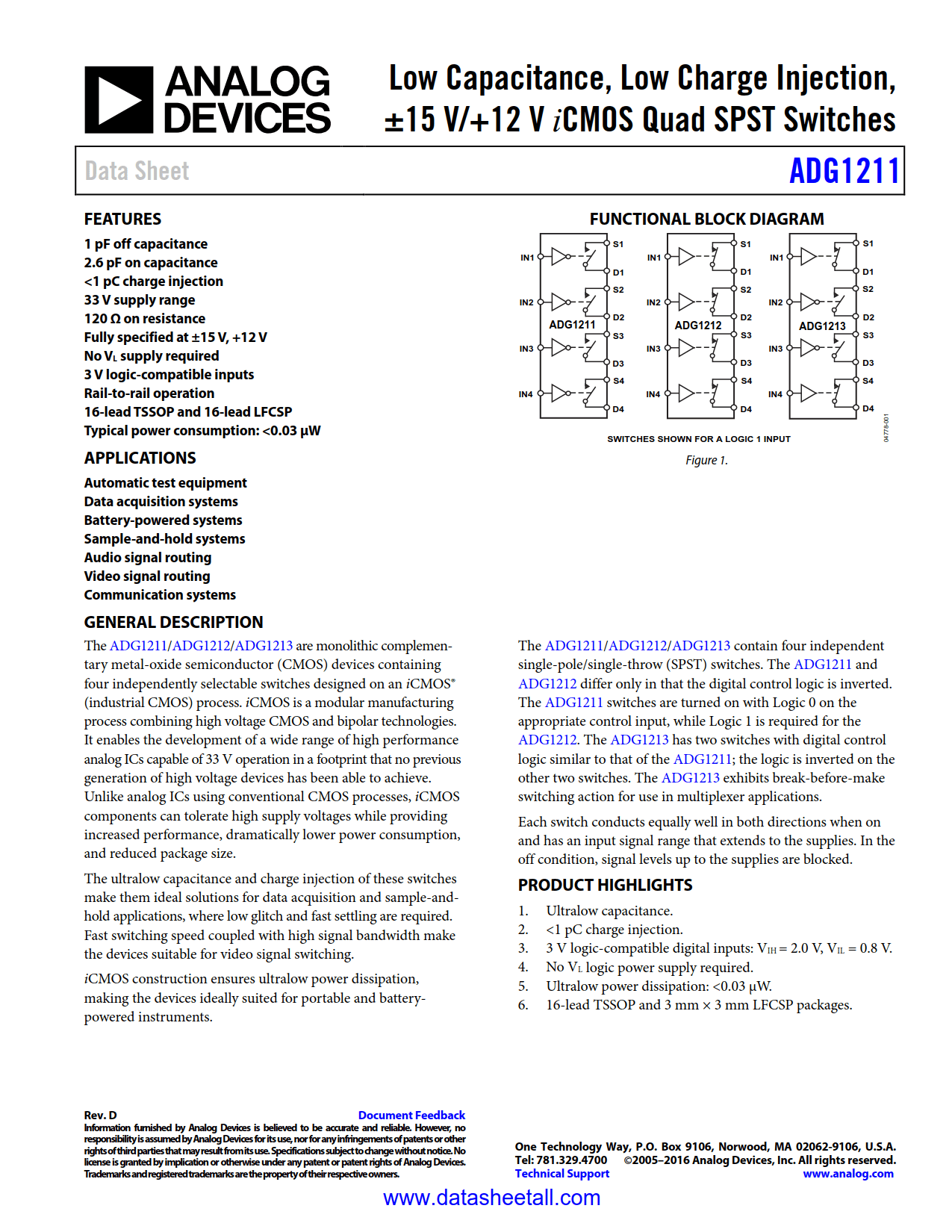 ADG1211 Datasheet