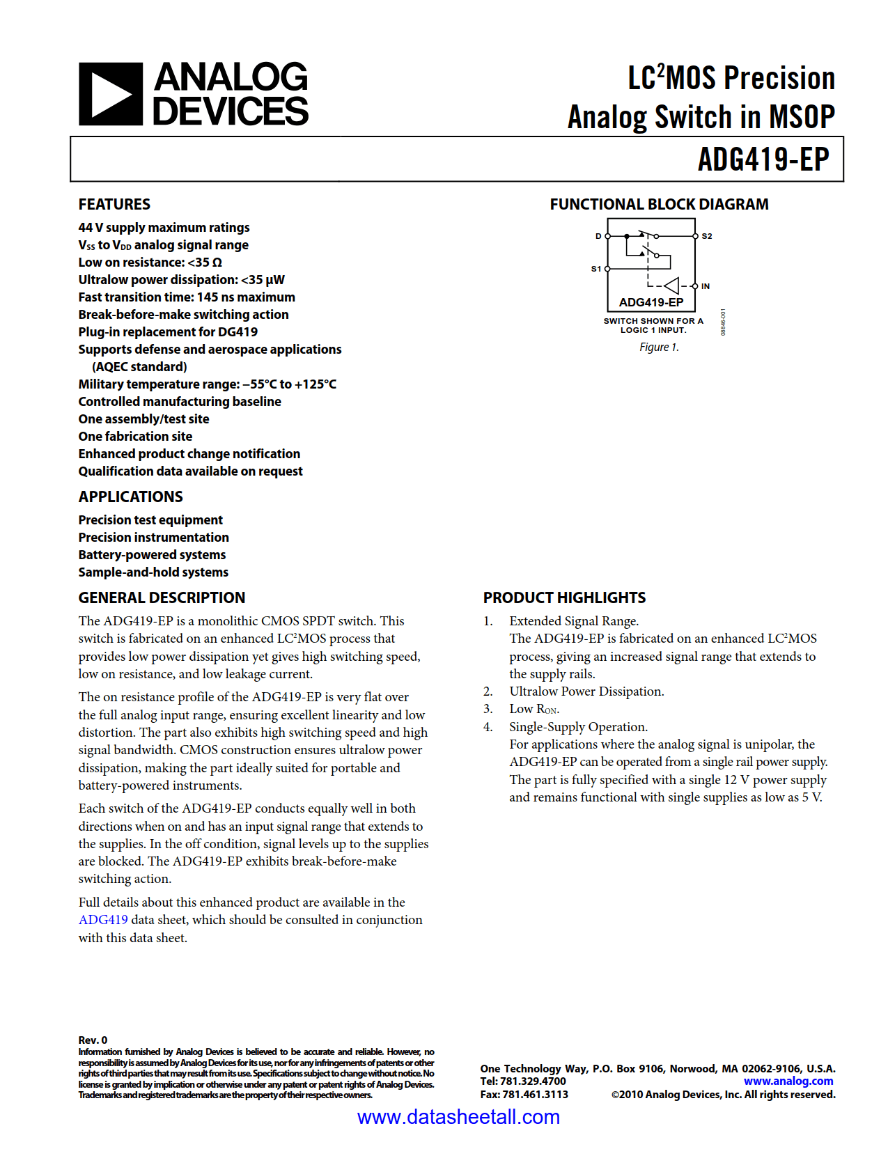 ADG419-EP Datasheet