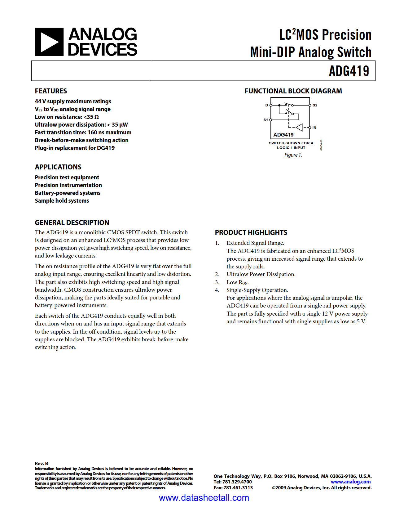 ADG419 Datasheet