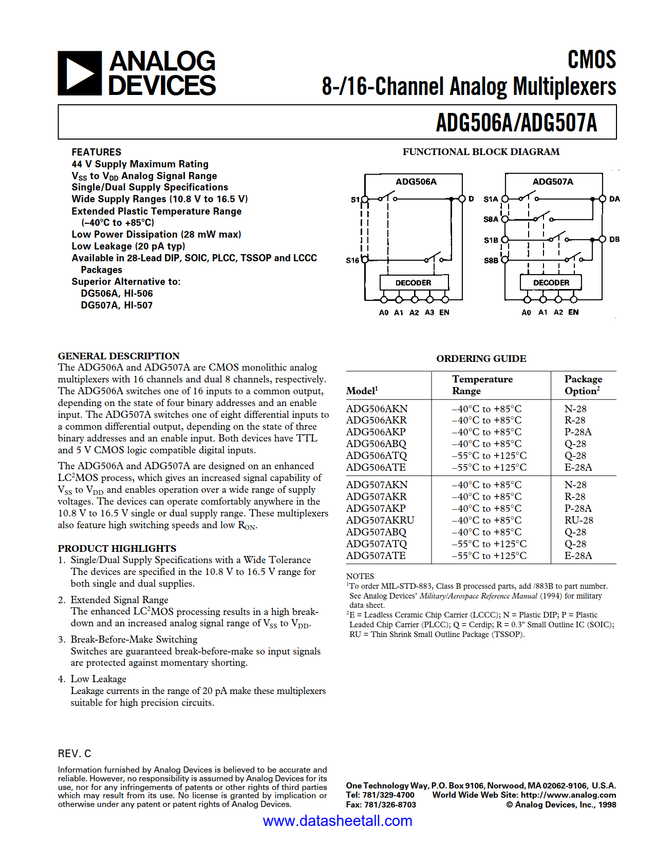 ADG507A Datasheet