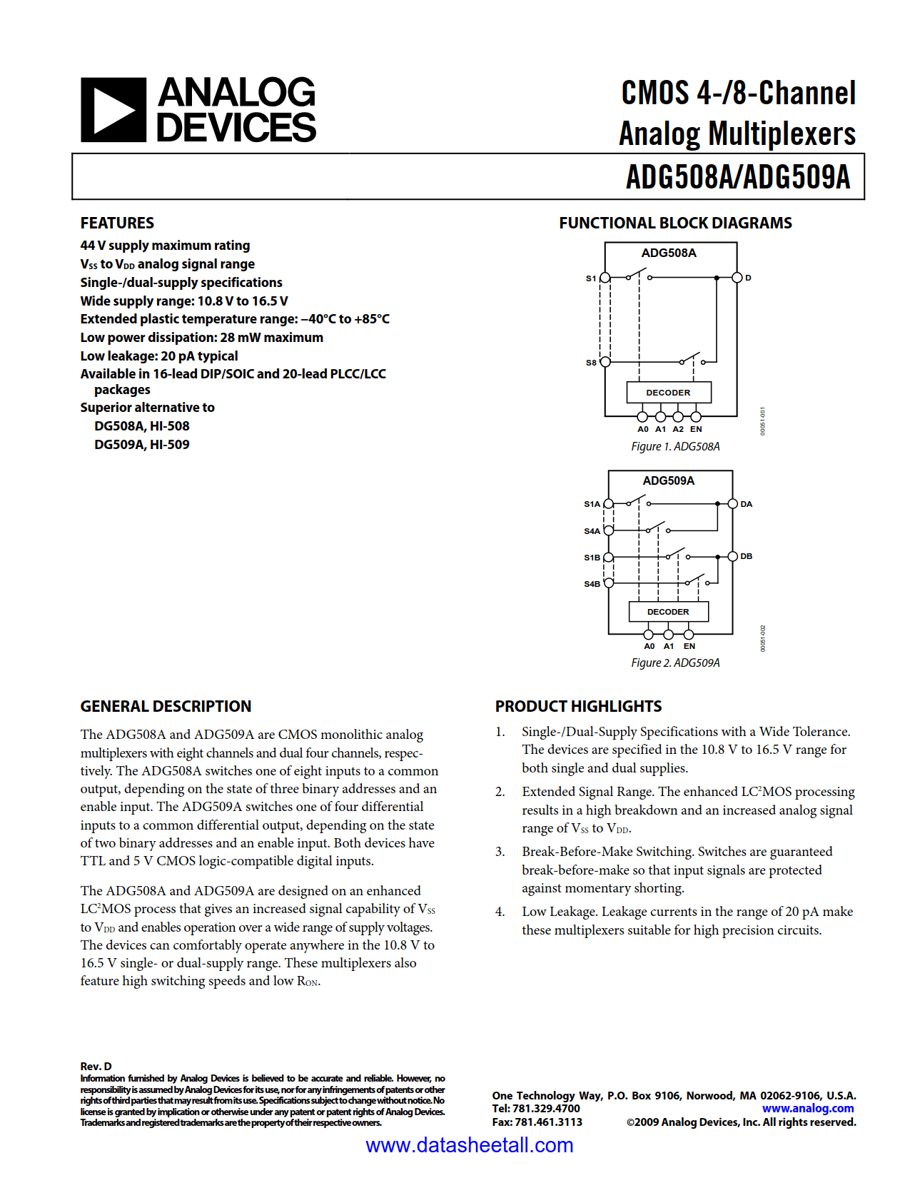 ADG509A Datasheet