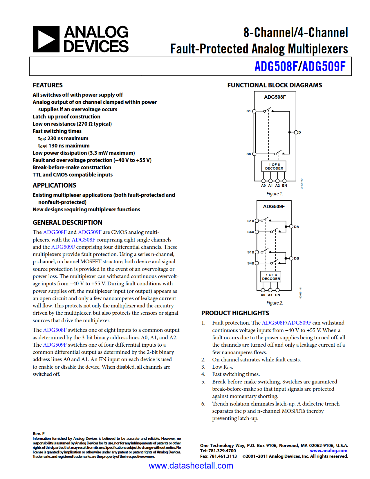 ADG509F Datasheet