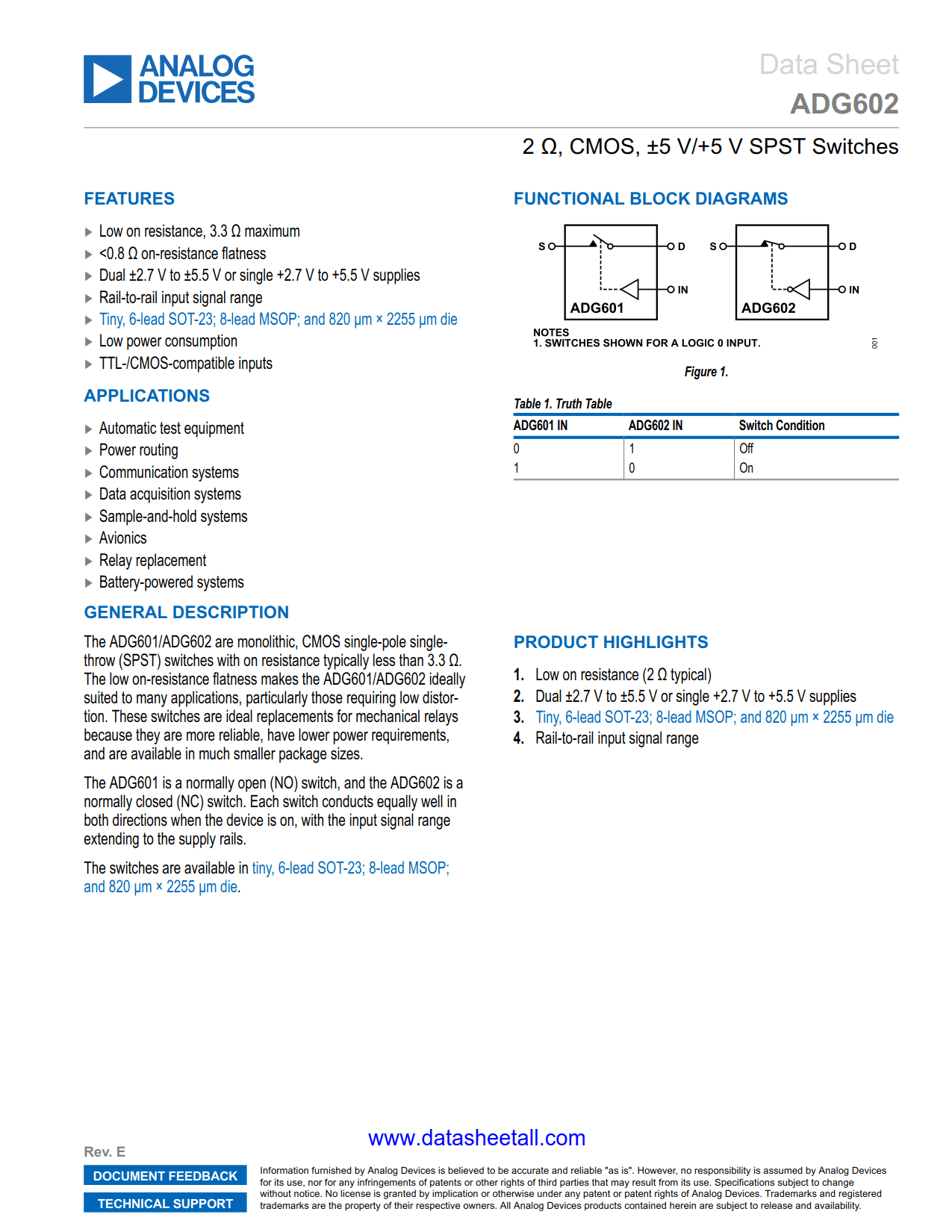 ADG602 Datasheet