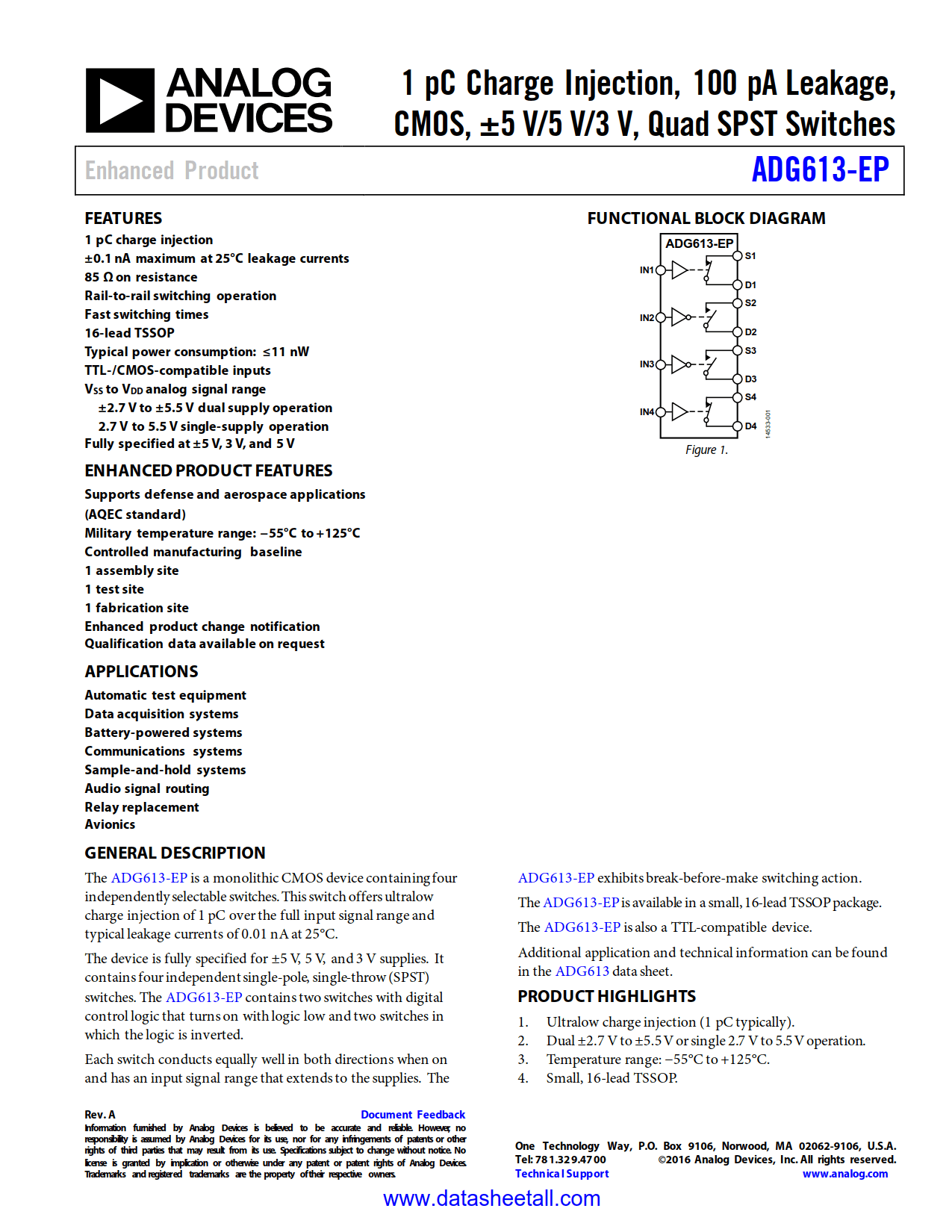ADG613-EP Datasheet