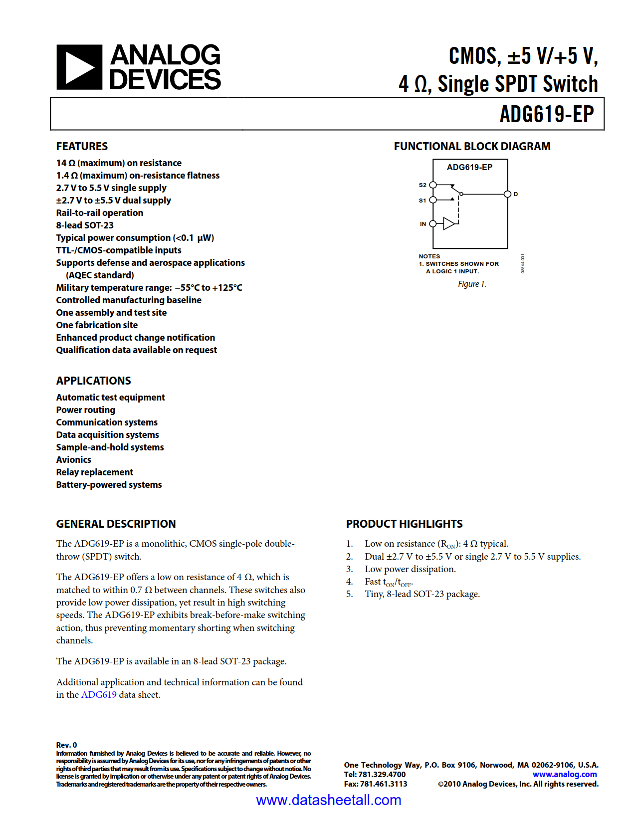 ADG619-EP Datasheet