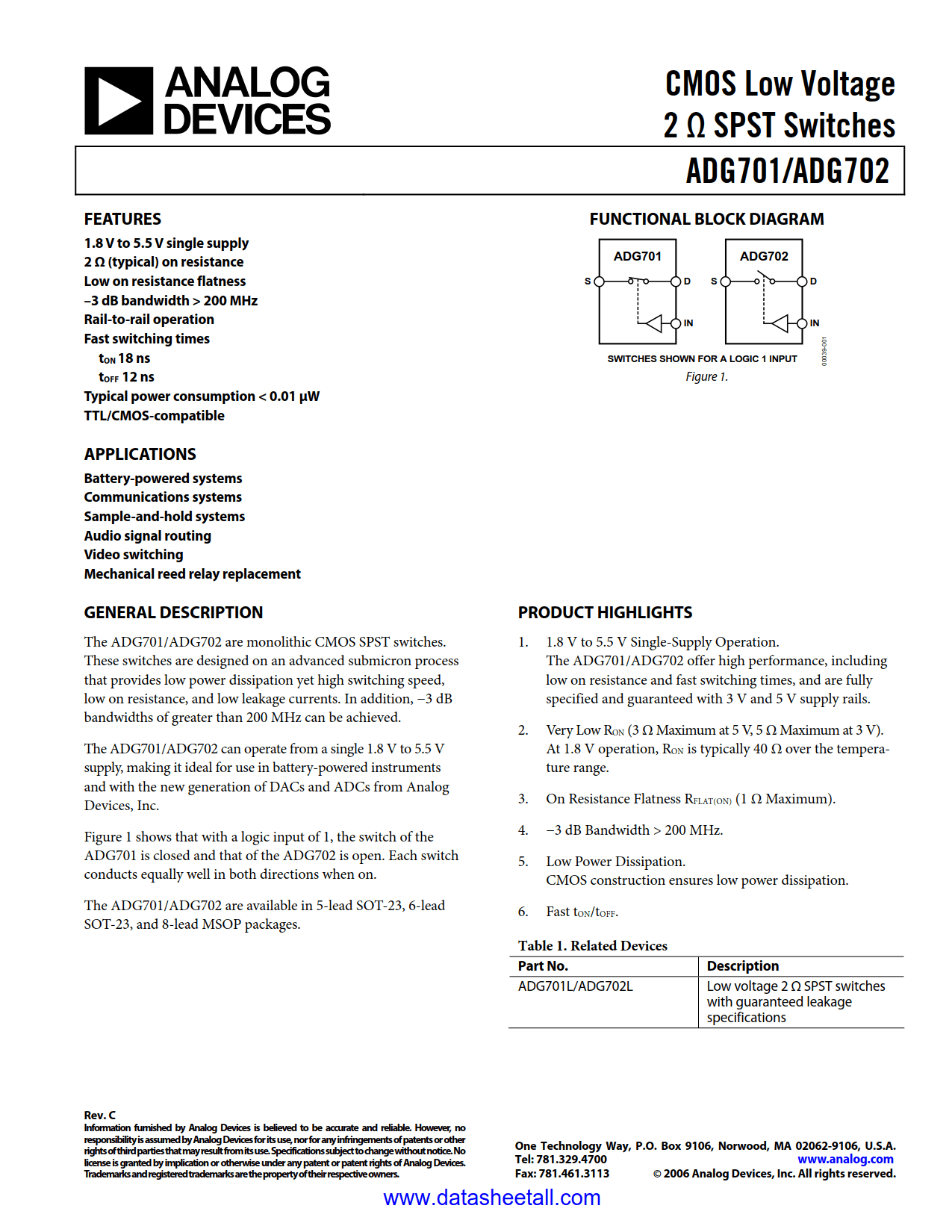 ADG702 Datasheet