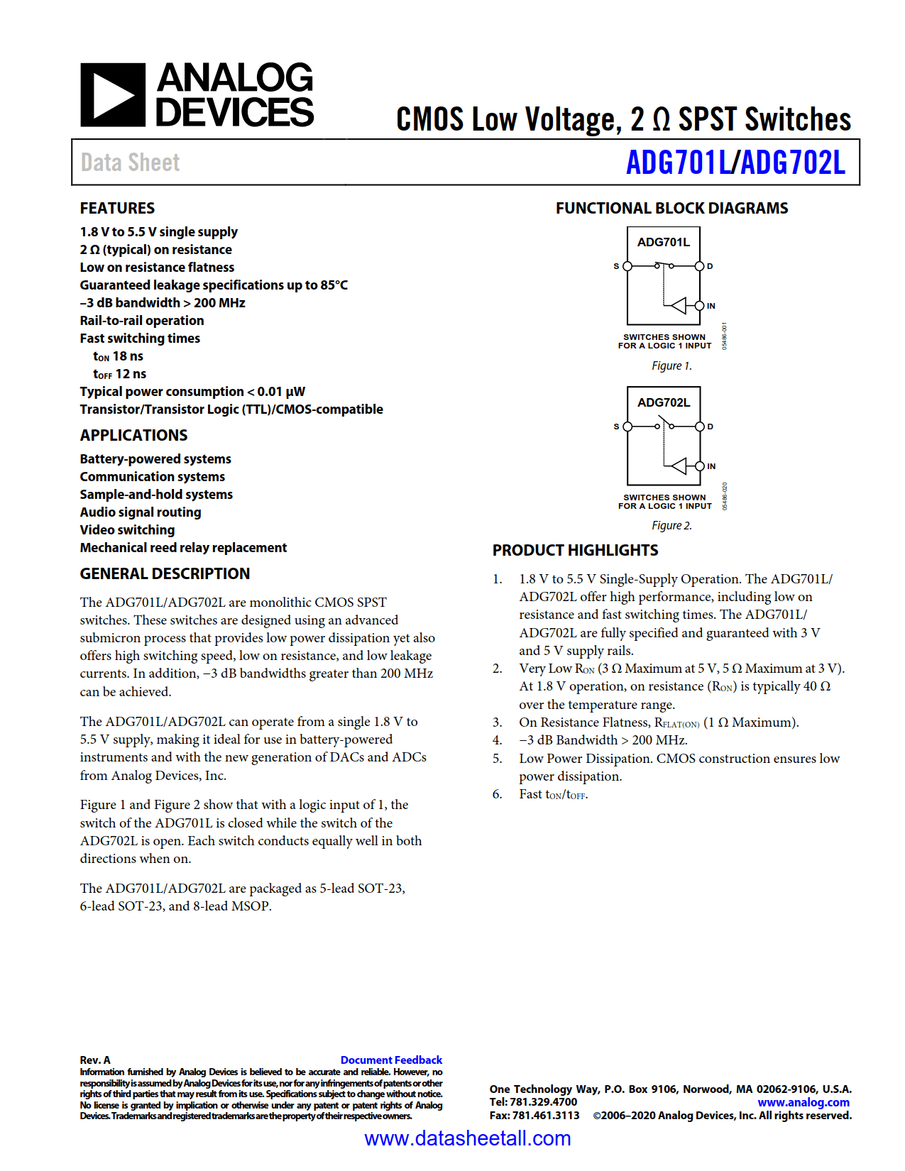 ADG702L Datasheet