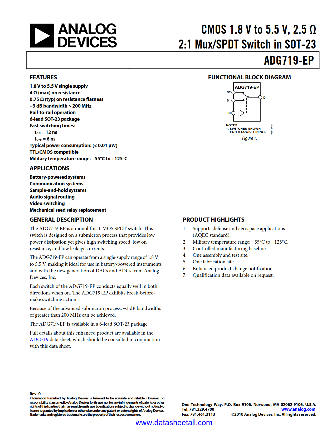 ADG719-EP Datasheet