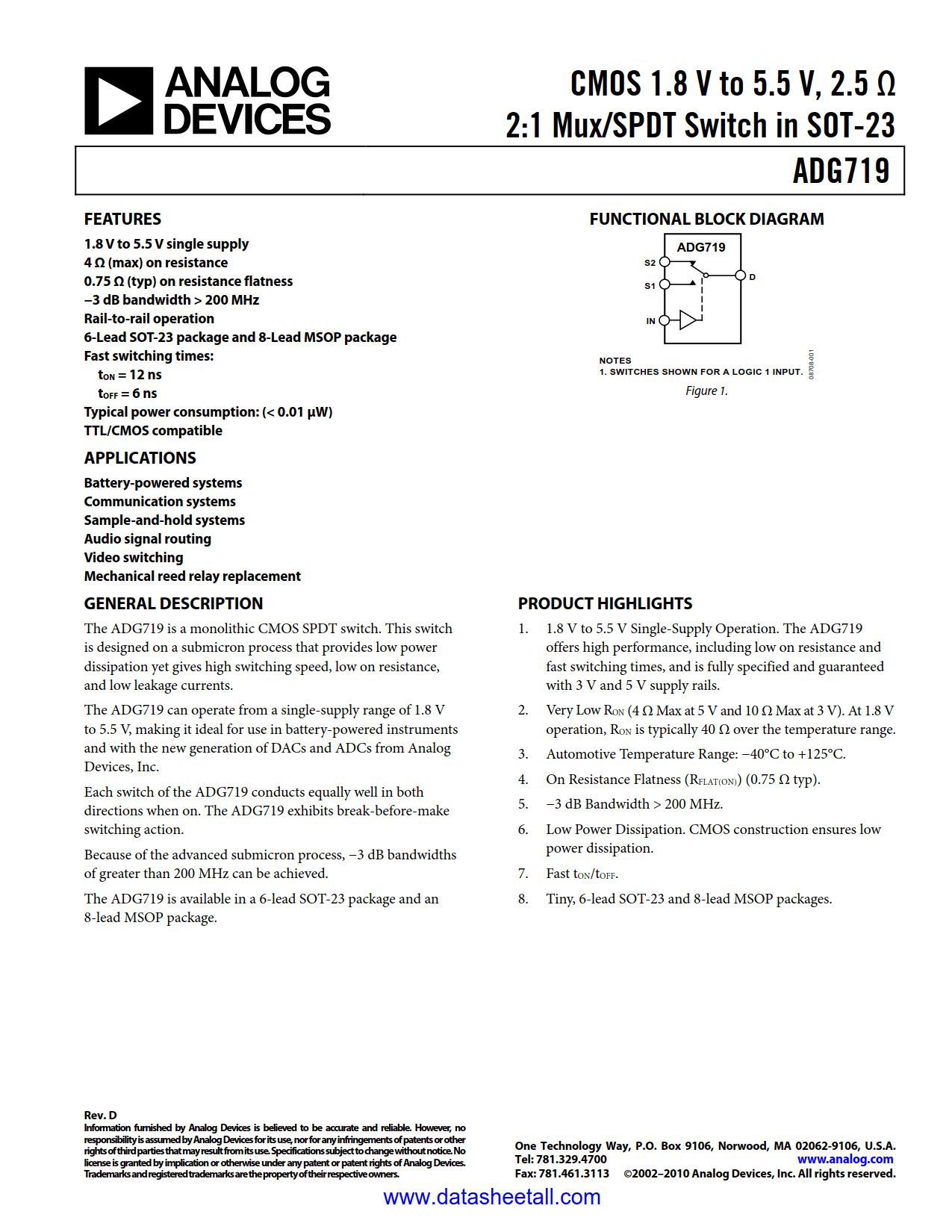 ADG719 Datasheet