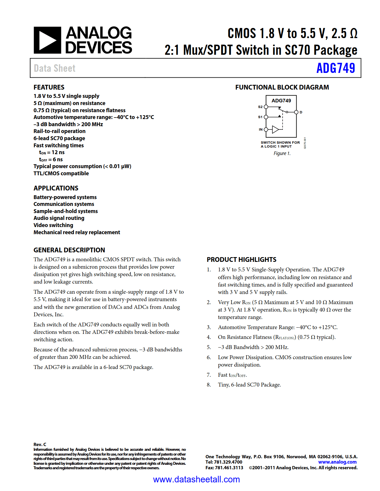 ADG749 Datasheet