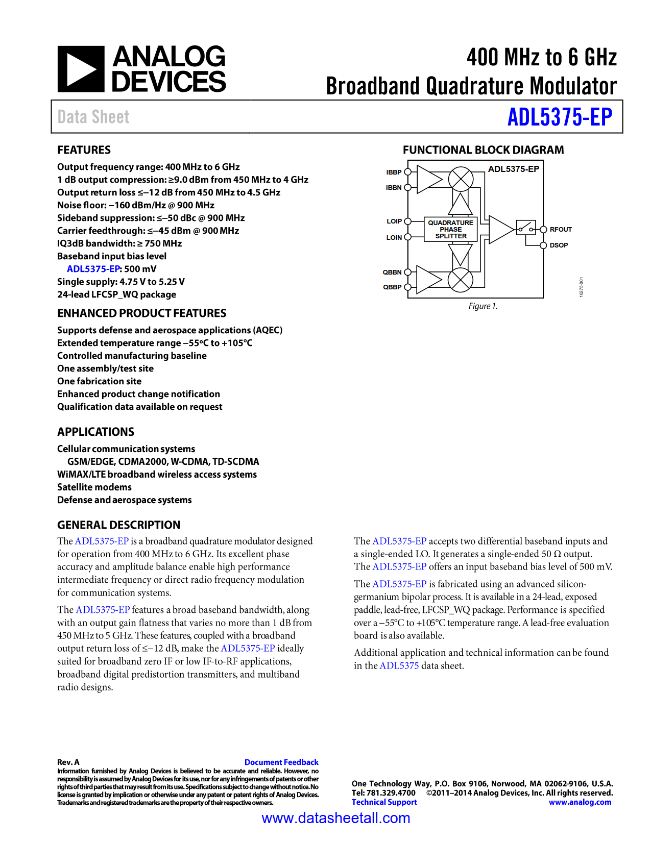 ADL5375-EP Datasheet