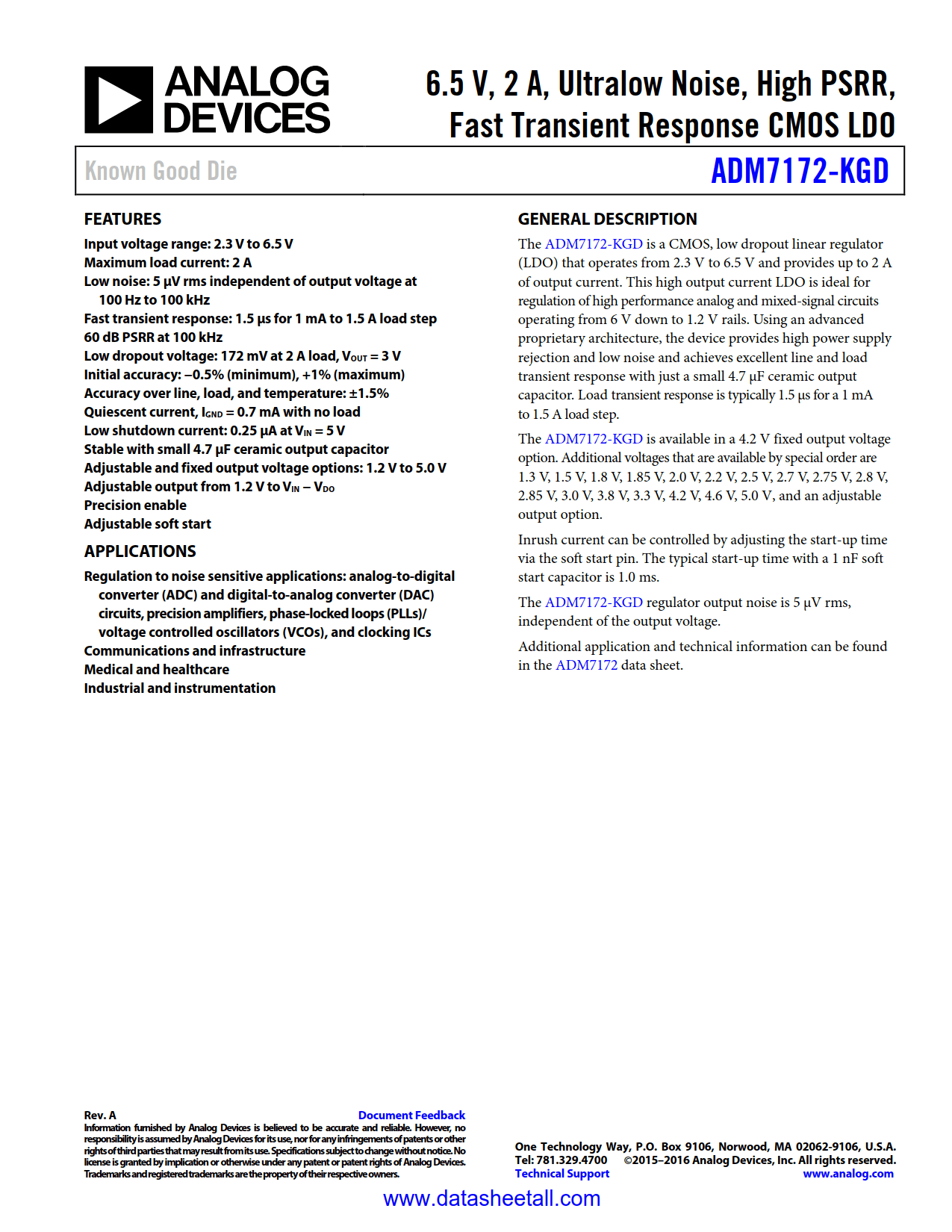 ADM7172-KGD Datasheet