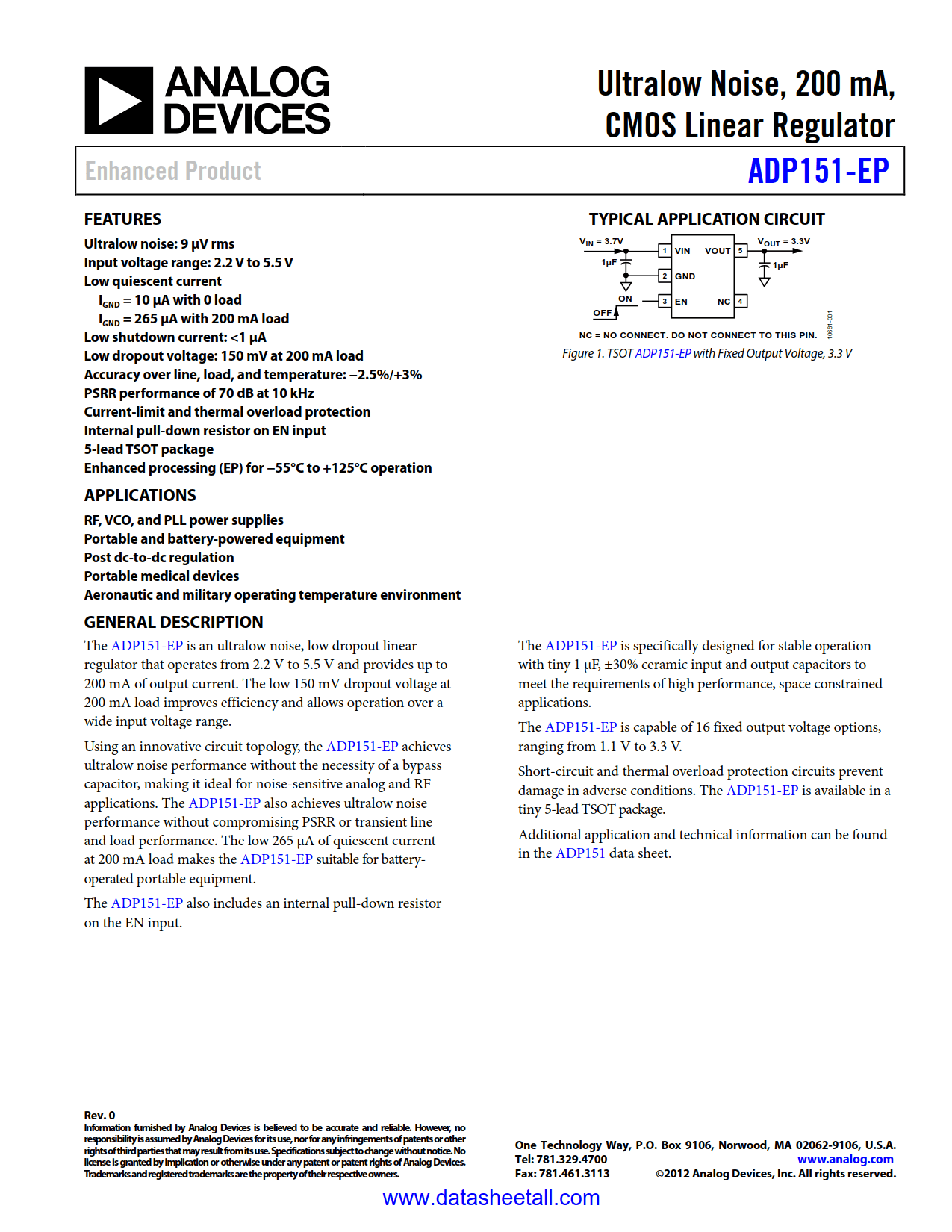 ADP151-EP Datasheet