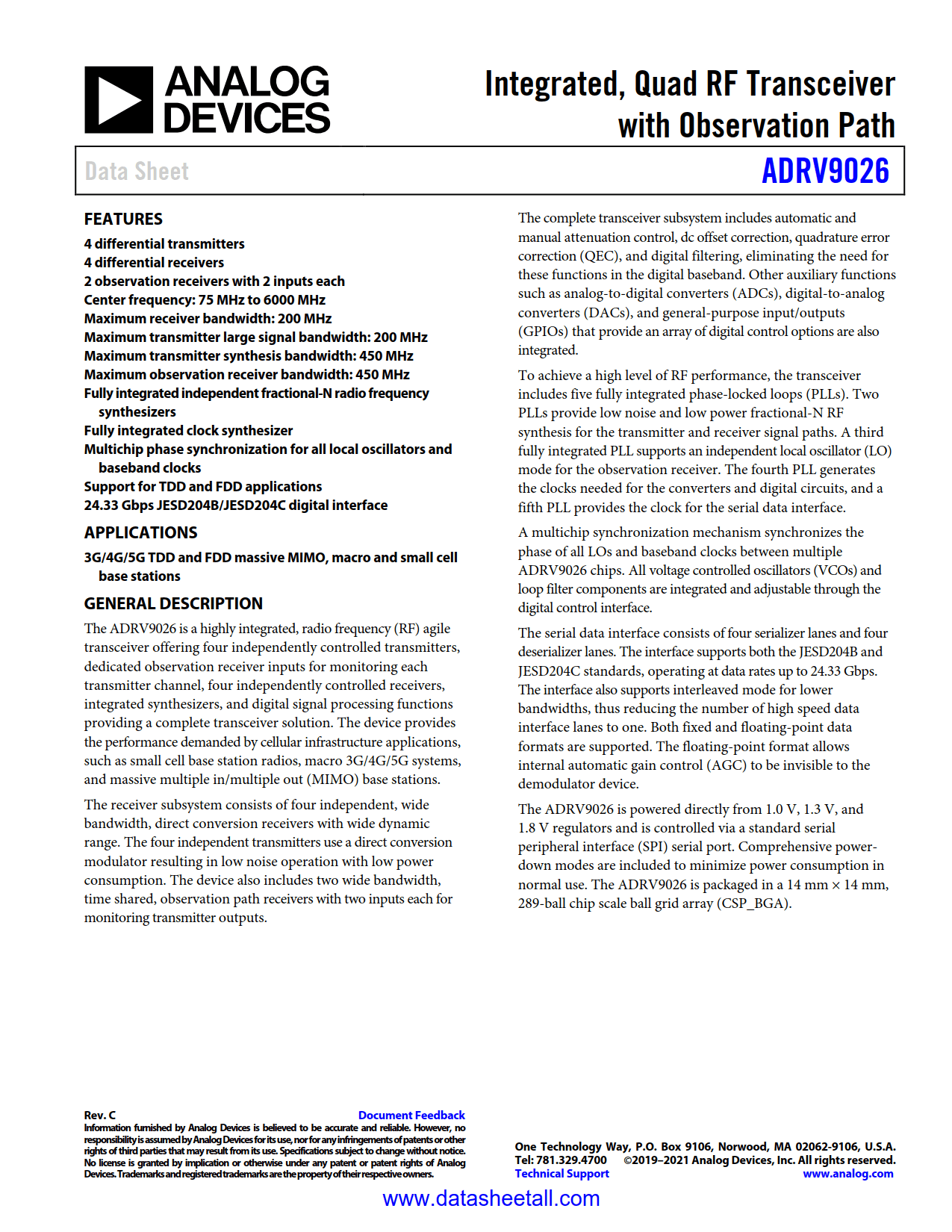 ADRV9026 Datasheet