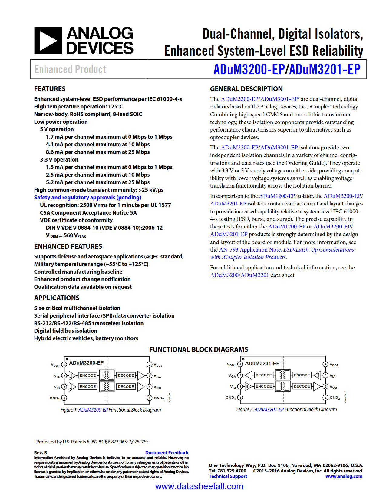 ADuM3201-EP Datasheet
