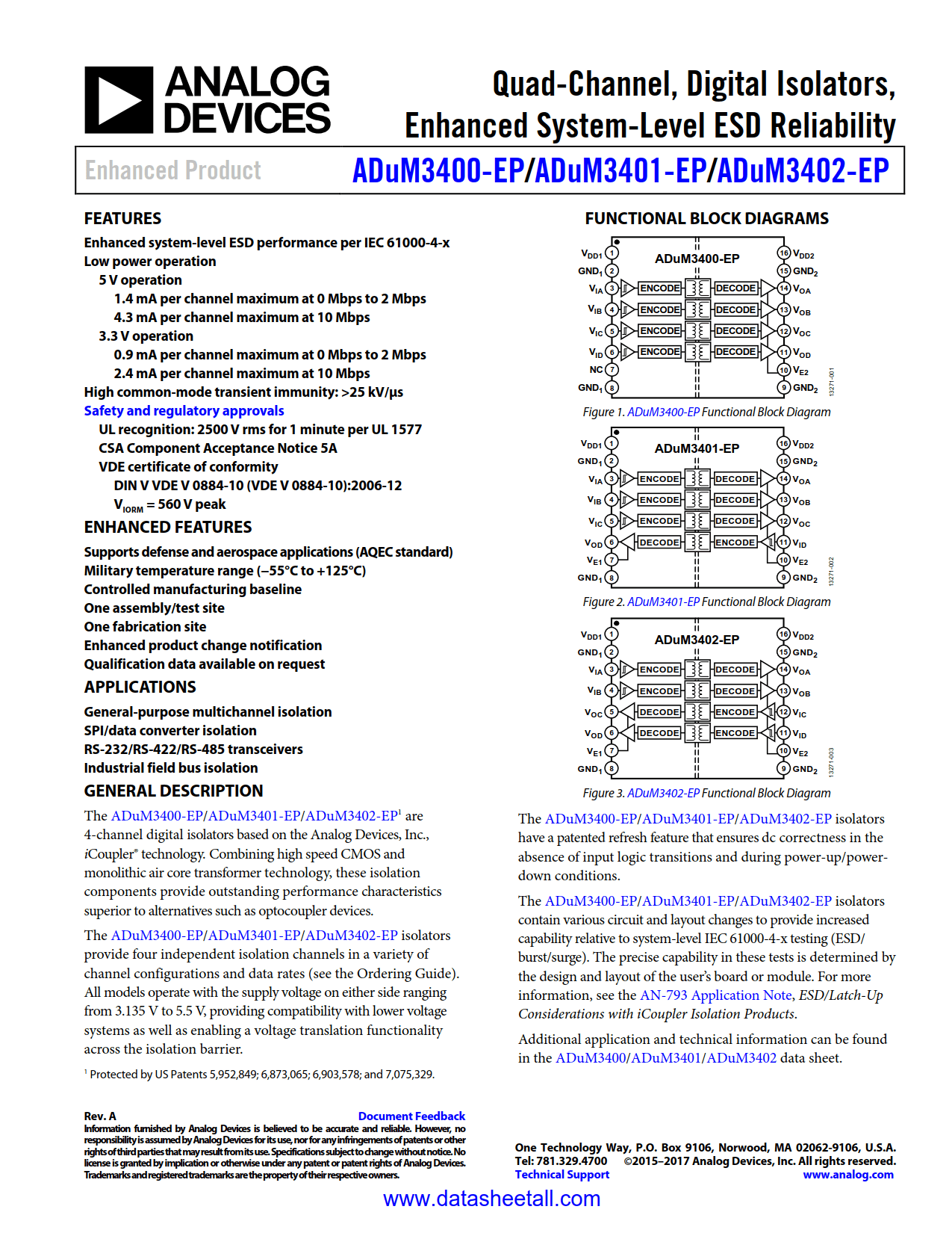 ADuM3402-EP Datasheet