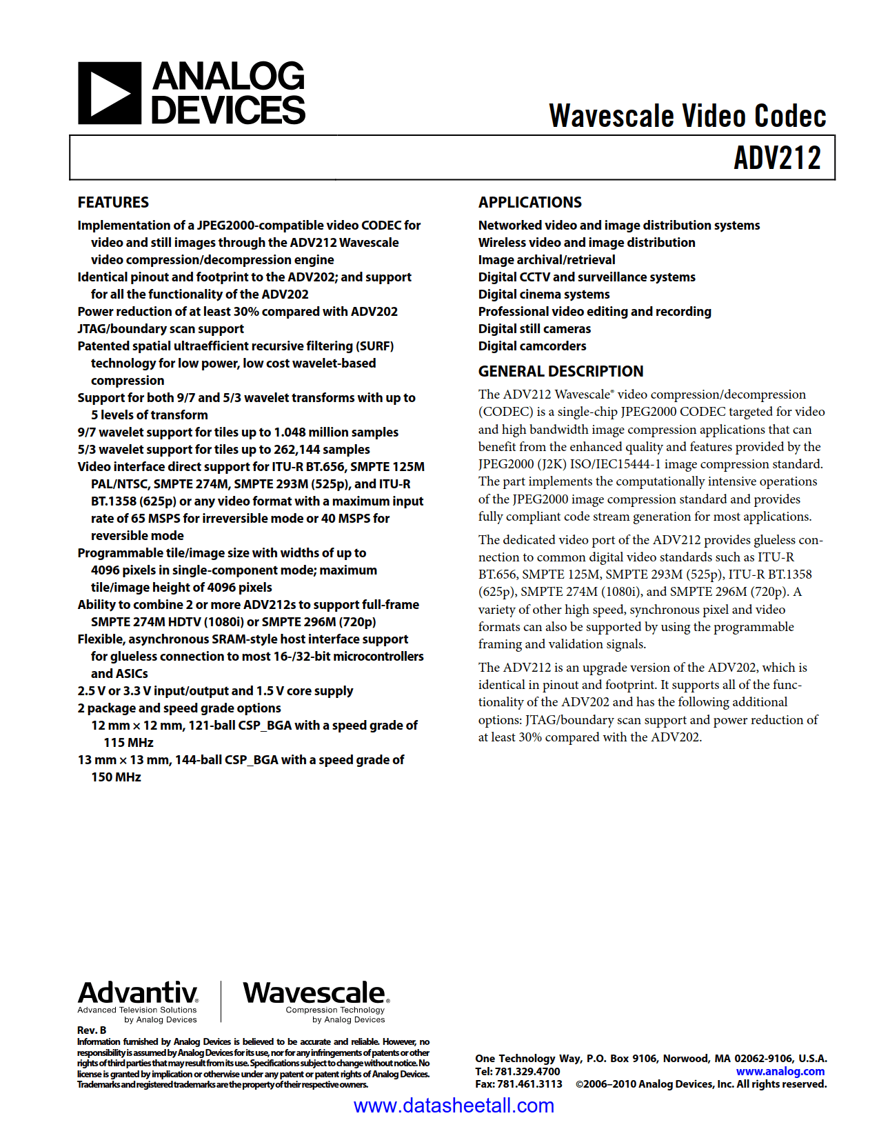 ADV212 Datasheet