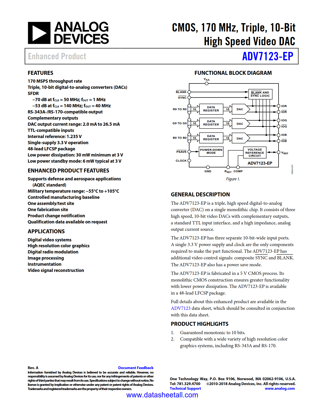 ADV7123-EP Datasheet