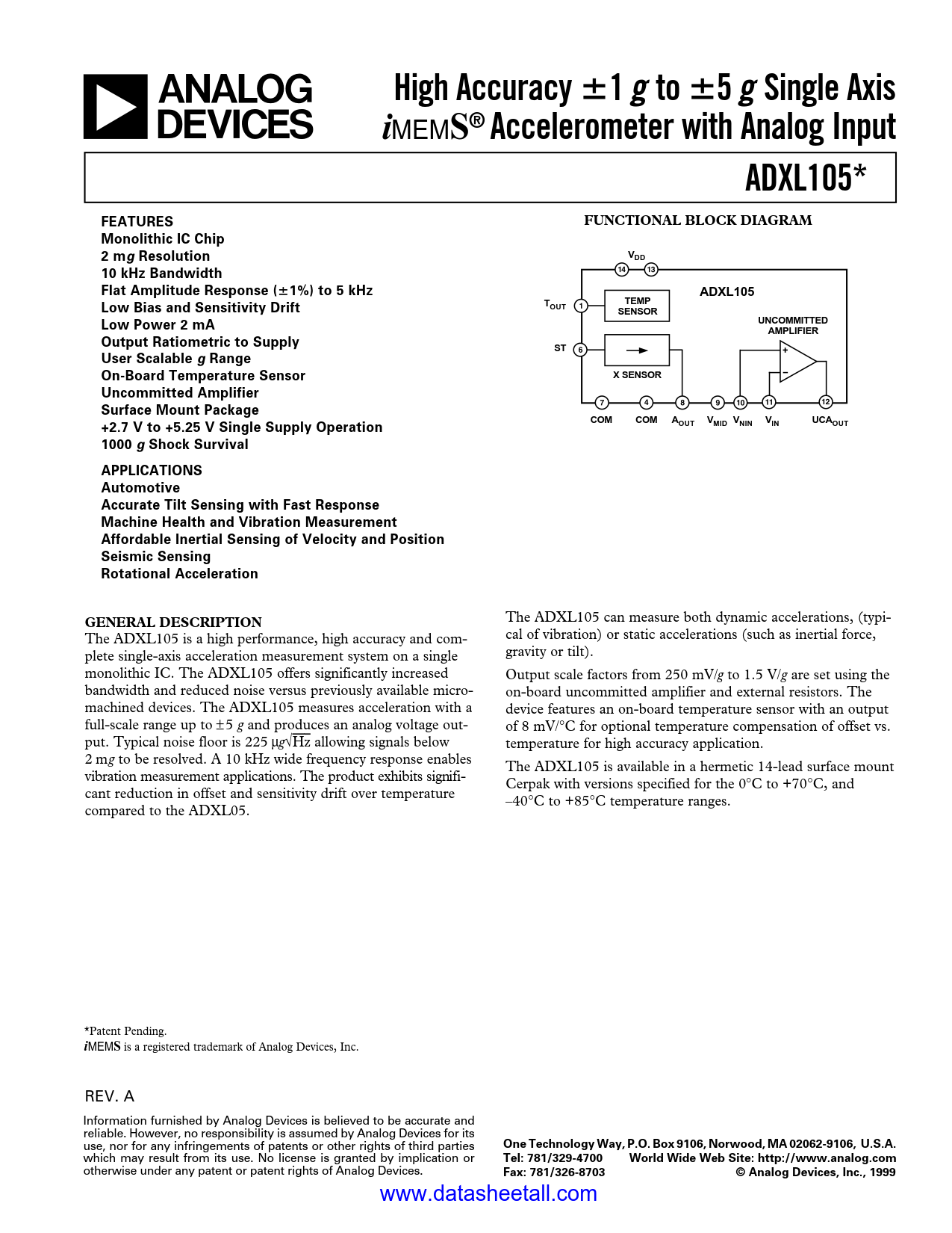ADXL105 Datasheet