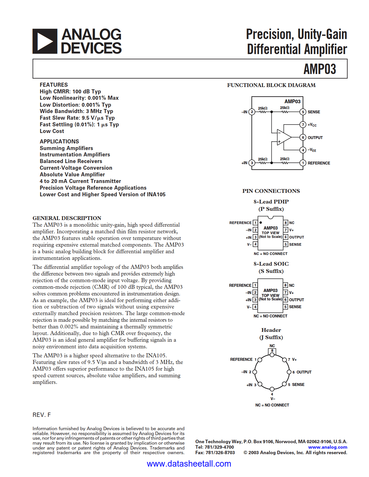 AMP03 Datasheet
