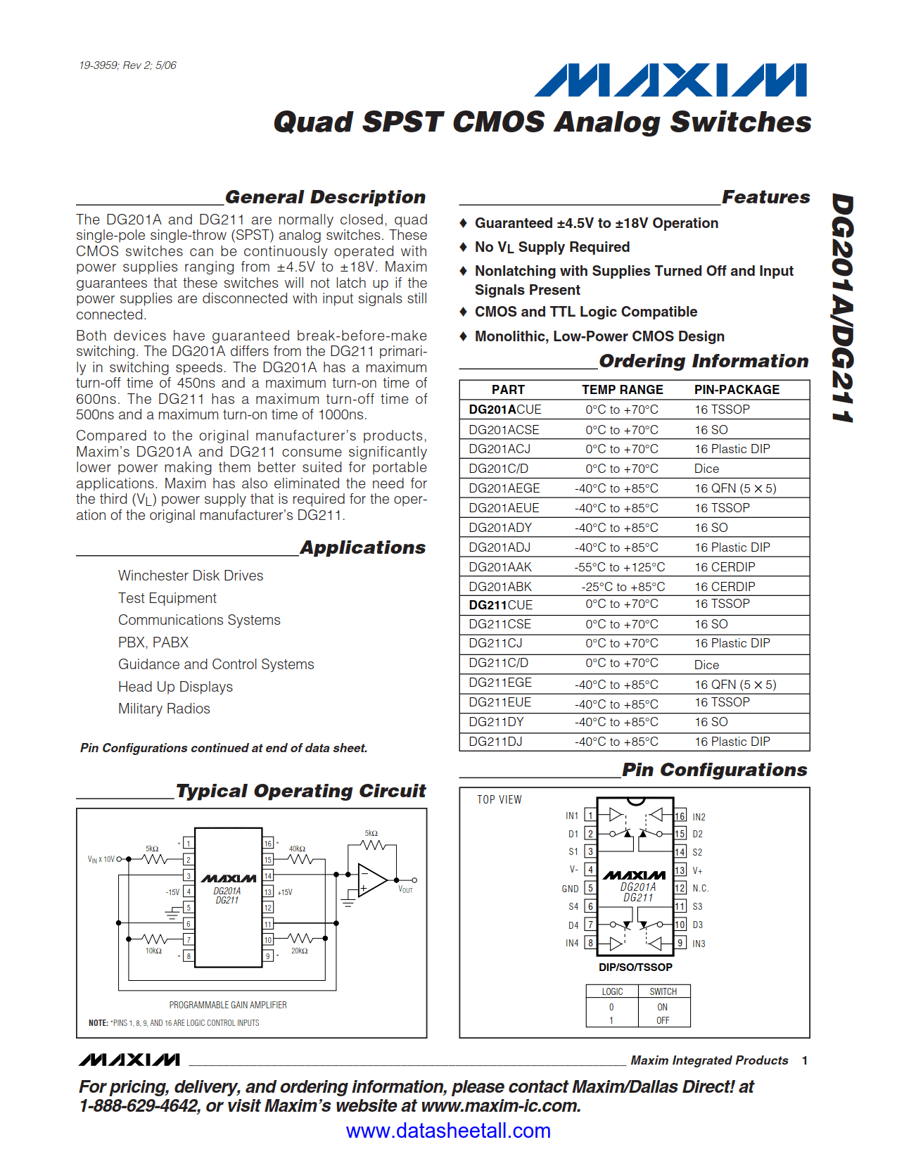 DG211 Datasheet