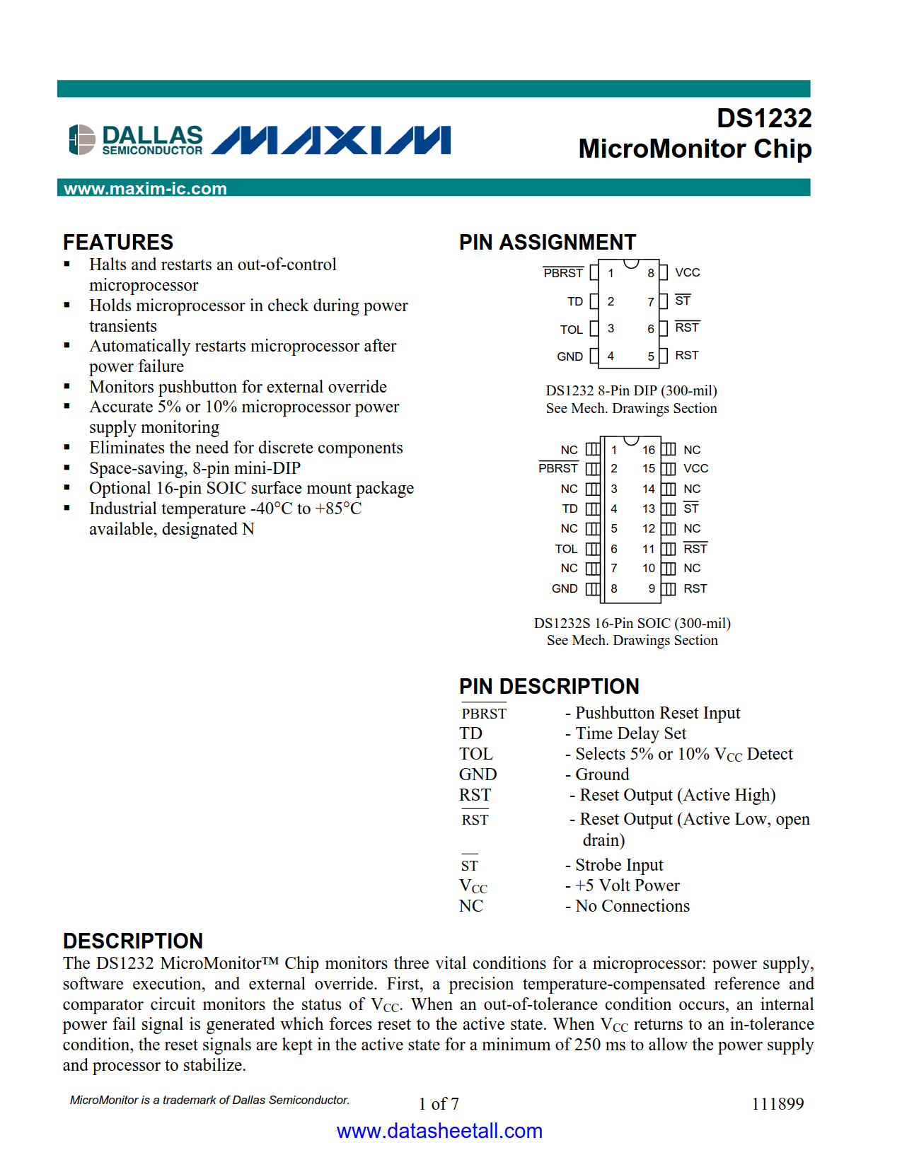 DS1232 Datasheet