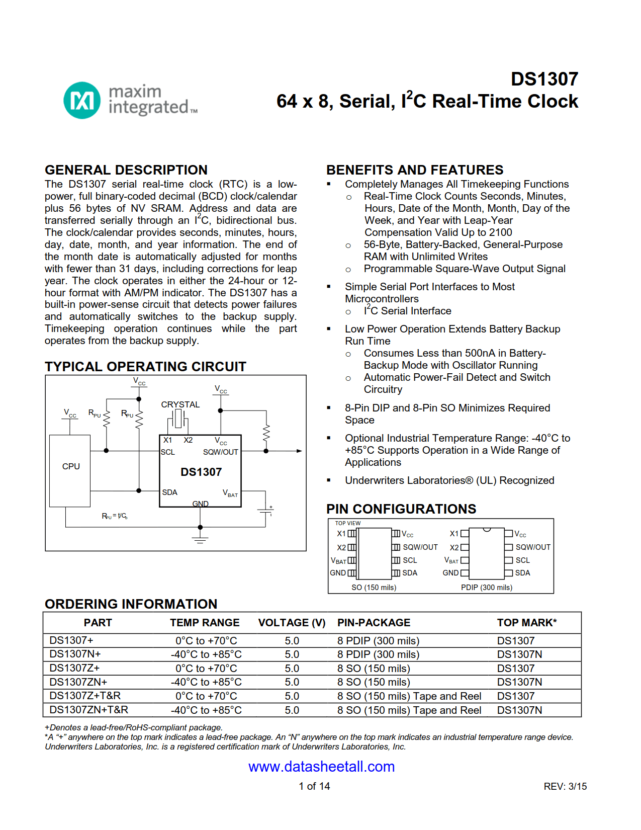 DS1307 Datasheet