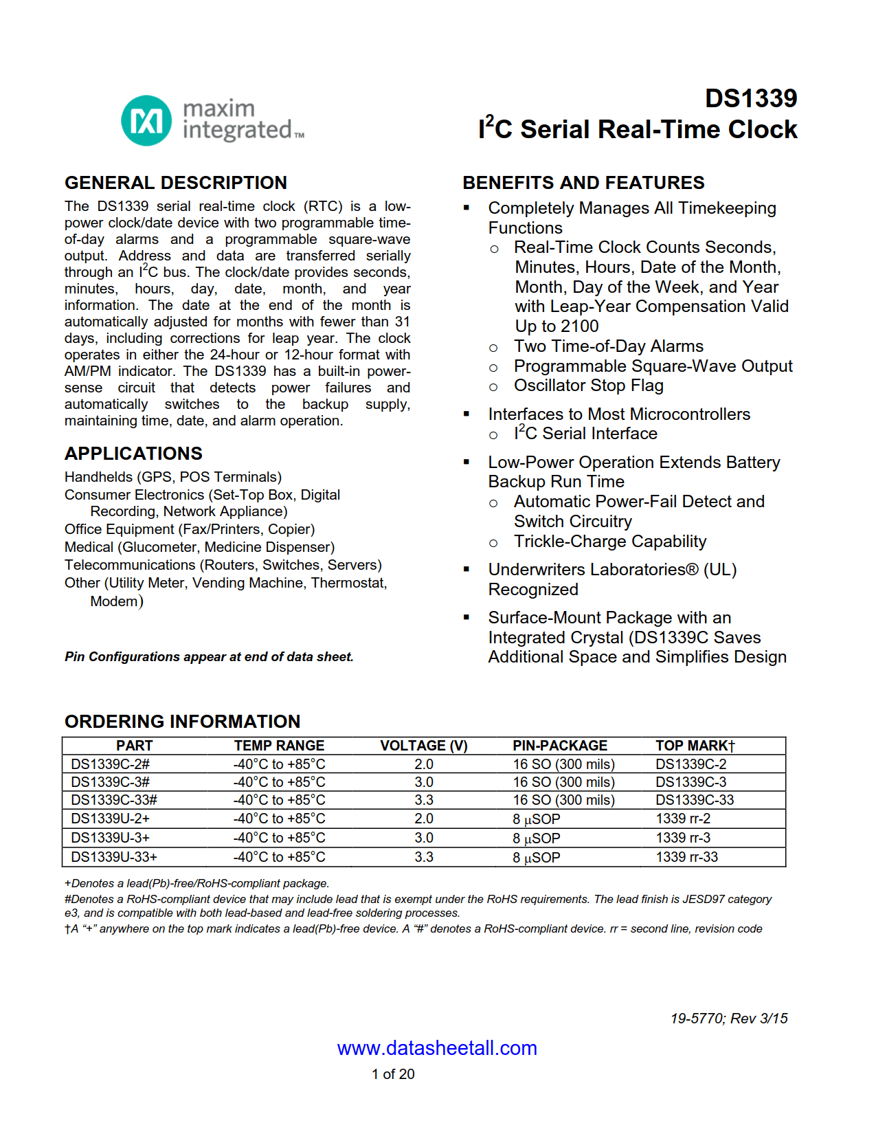DS1339C Datasheet