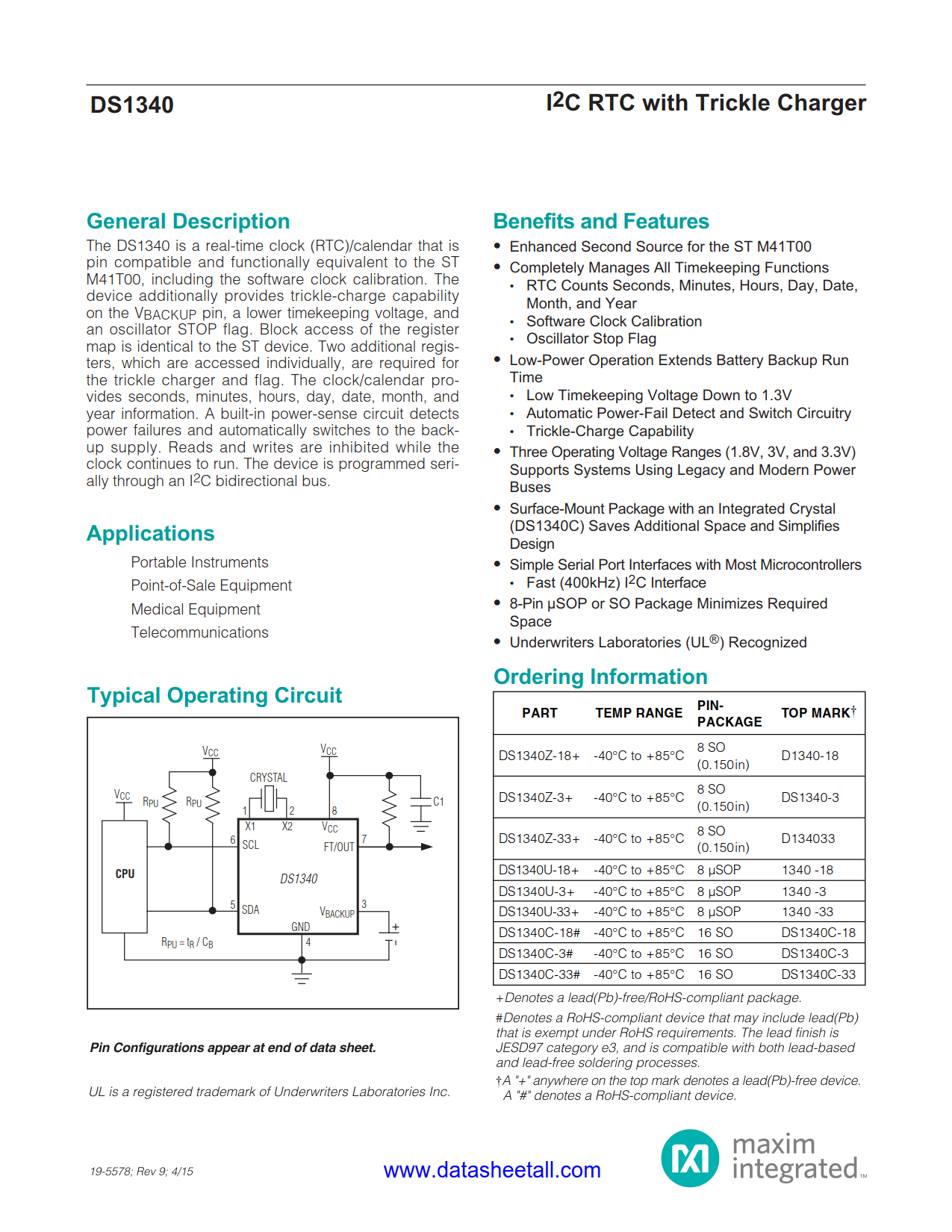DS1340 Datasheet