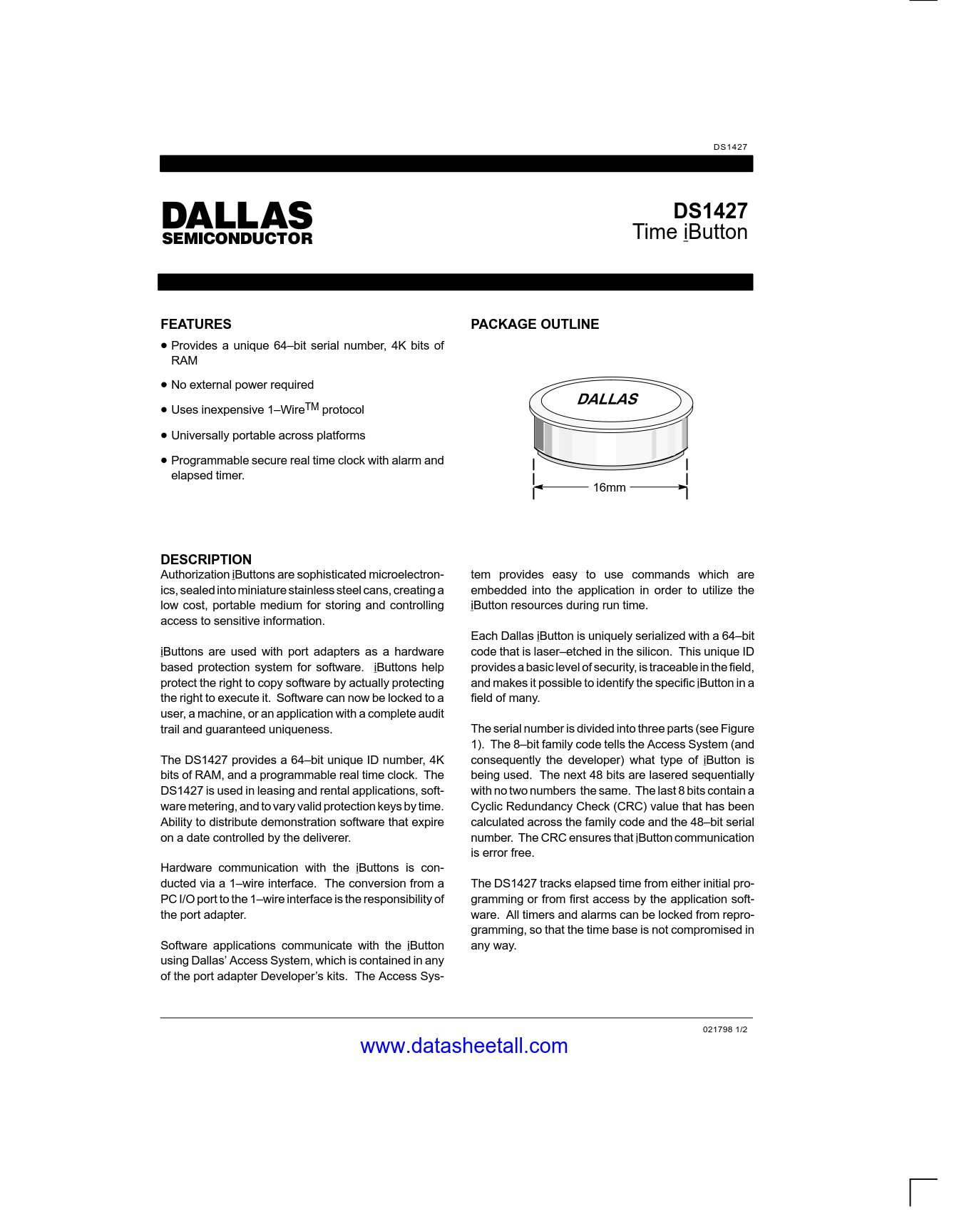 DS1427 Datasheet