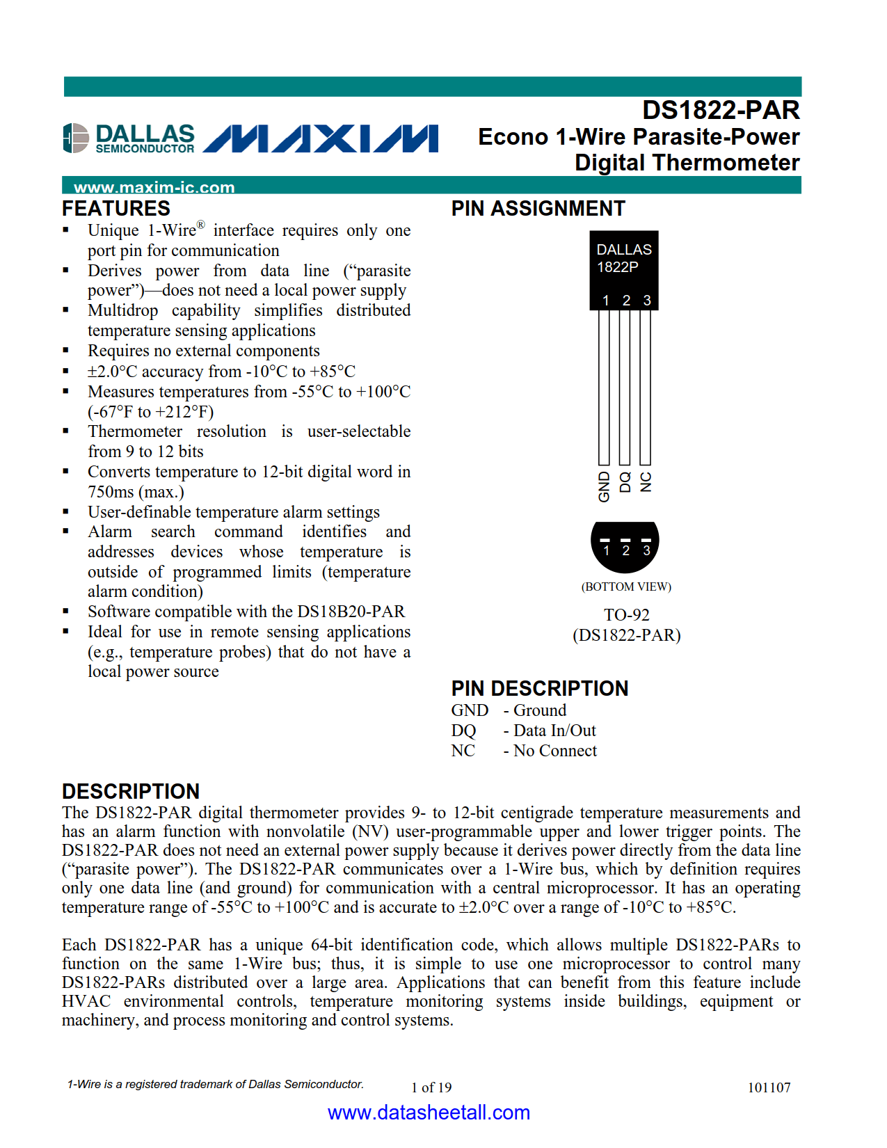 DS1822-PAR Datasheet