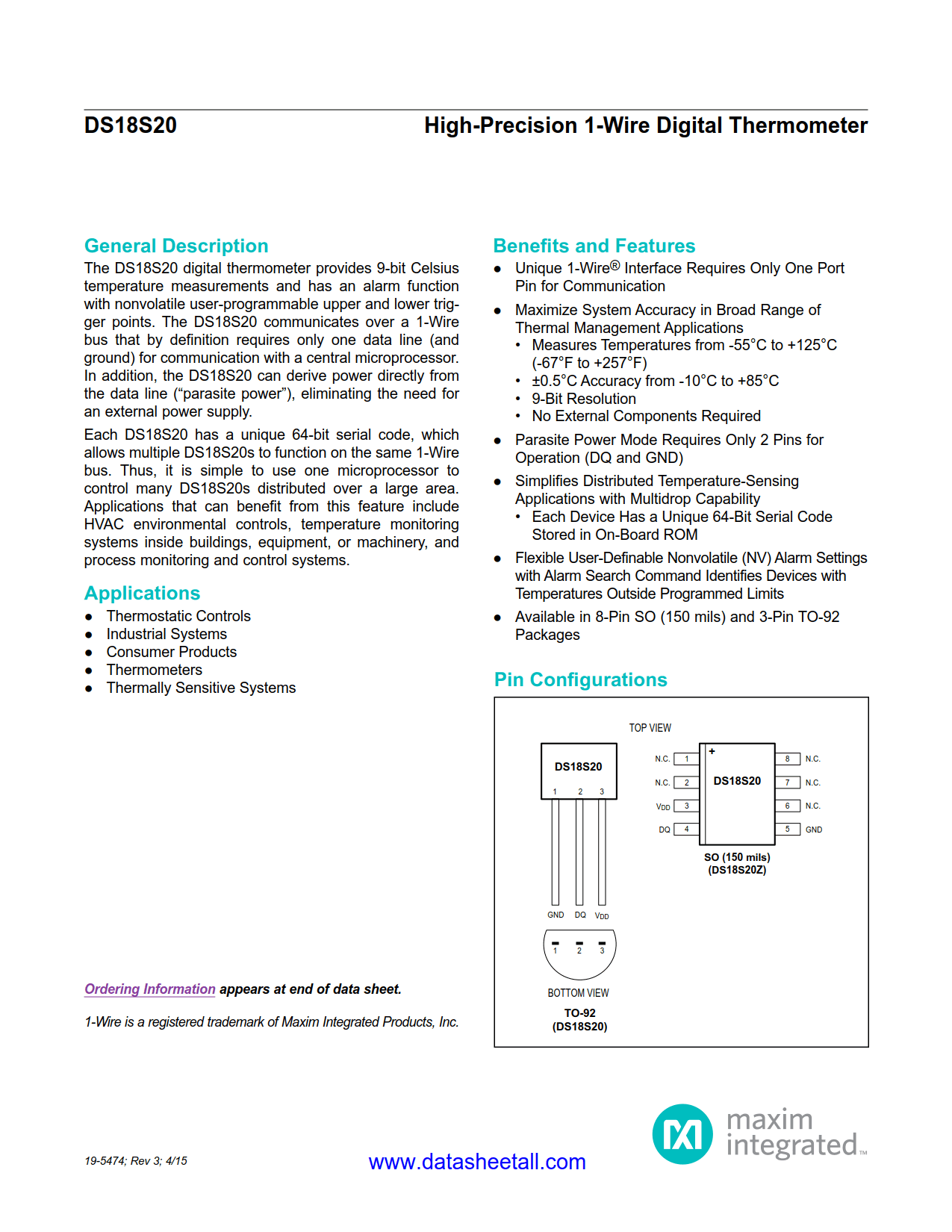 DS18S20 Datasheet