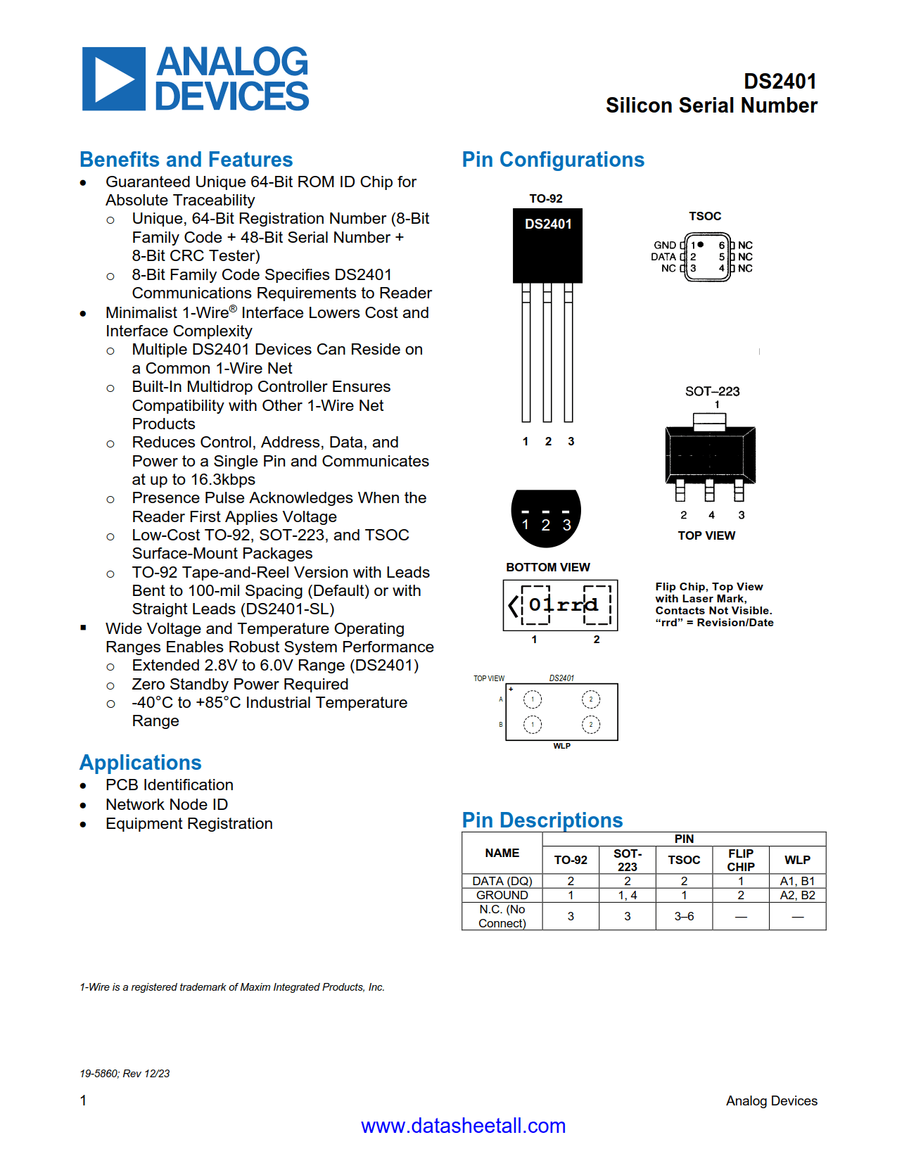 DS2401 Datasheet