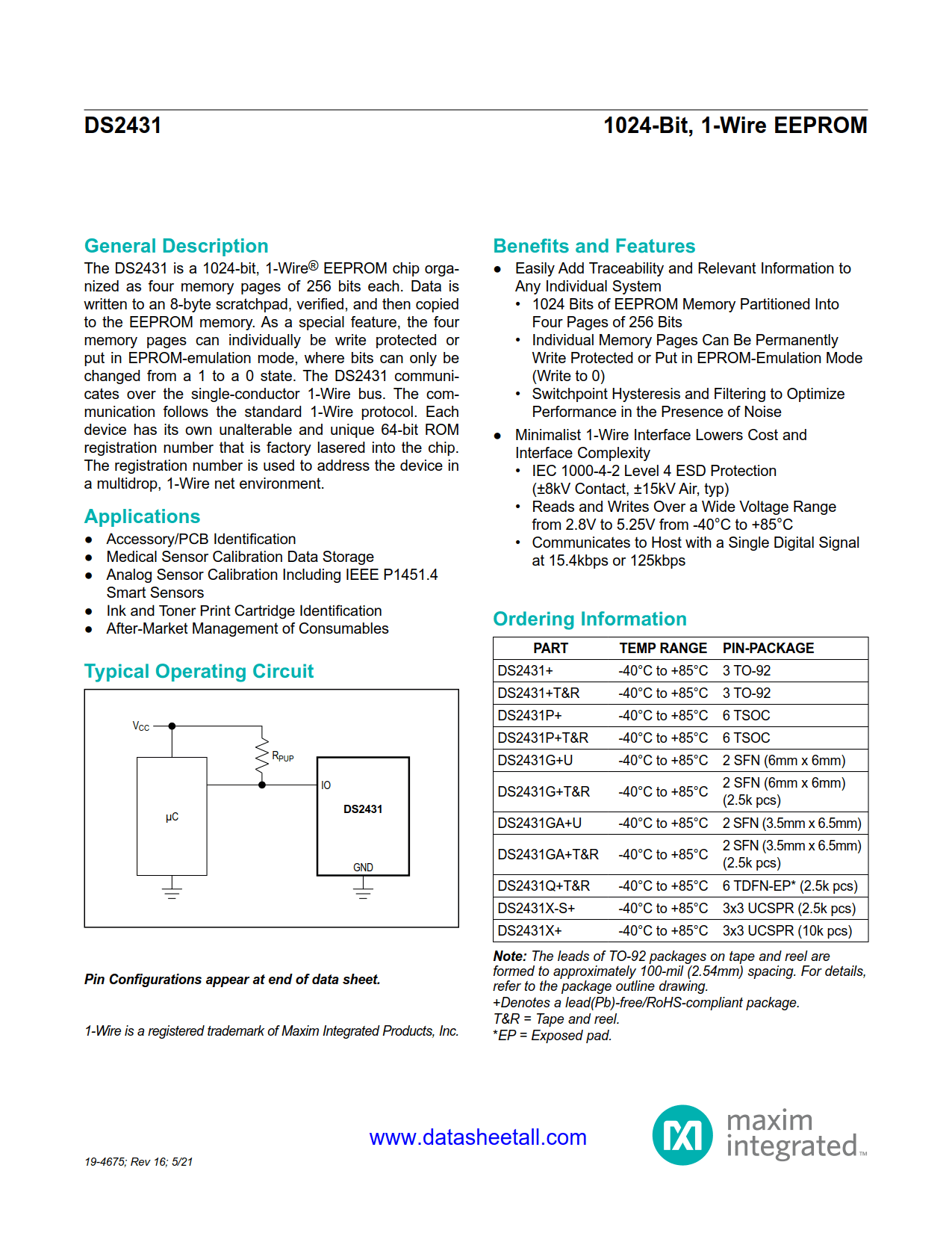 DS2431 Datasheet