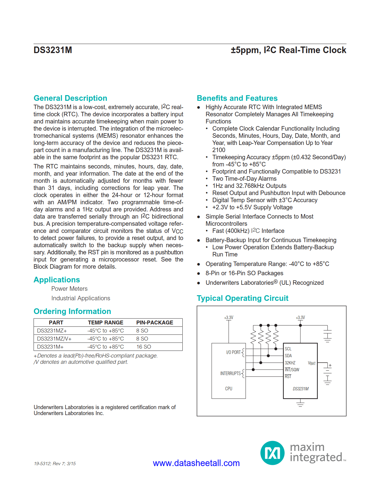 DS3231M Datasheet