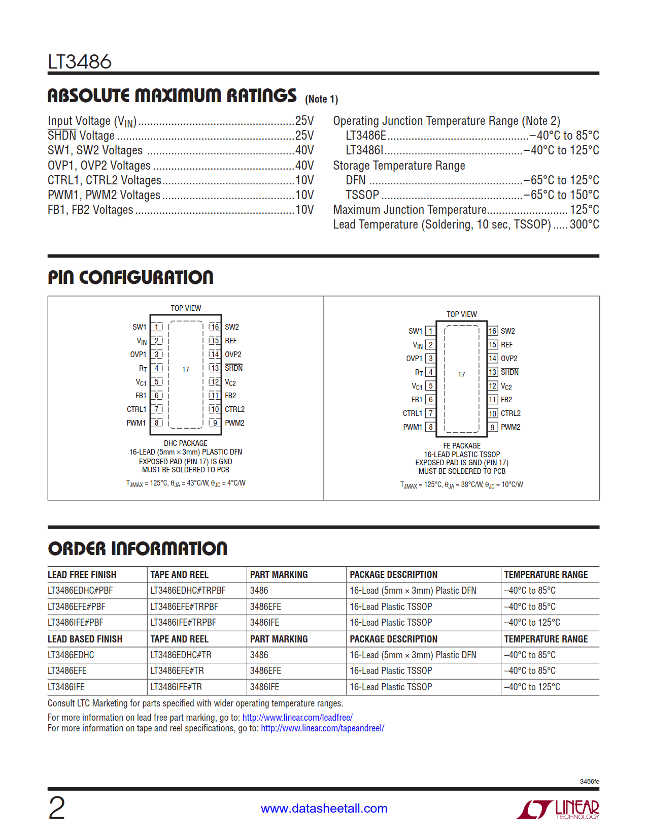 LT3486 Datasheet Page 2