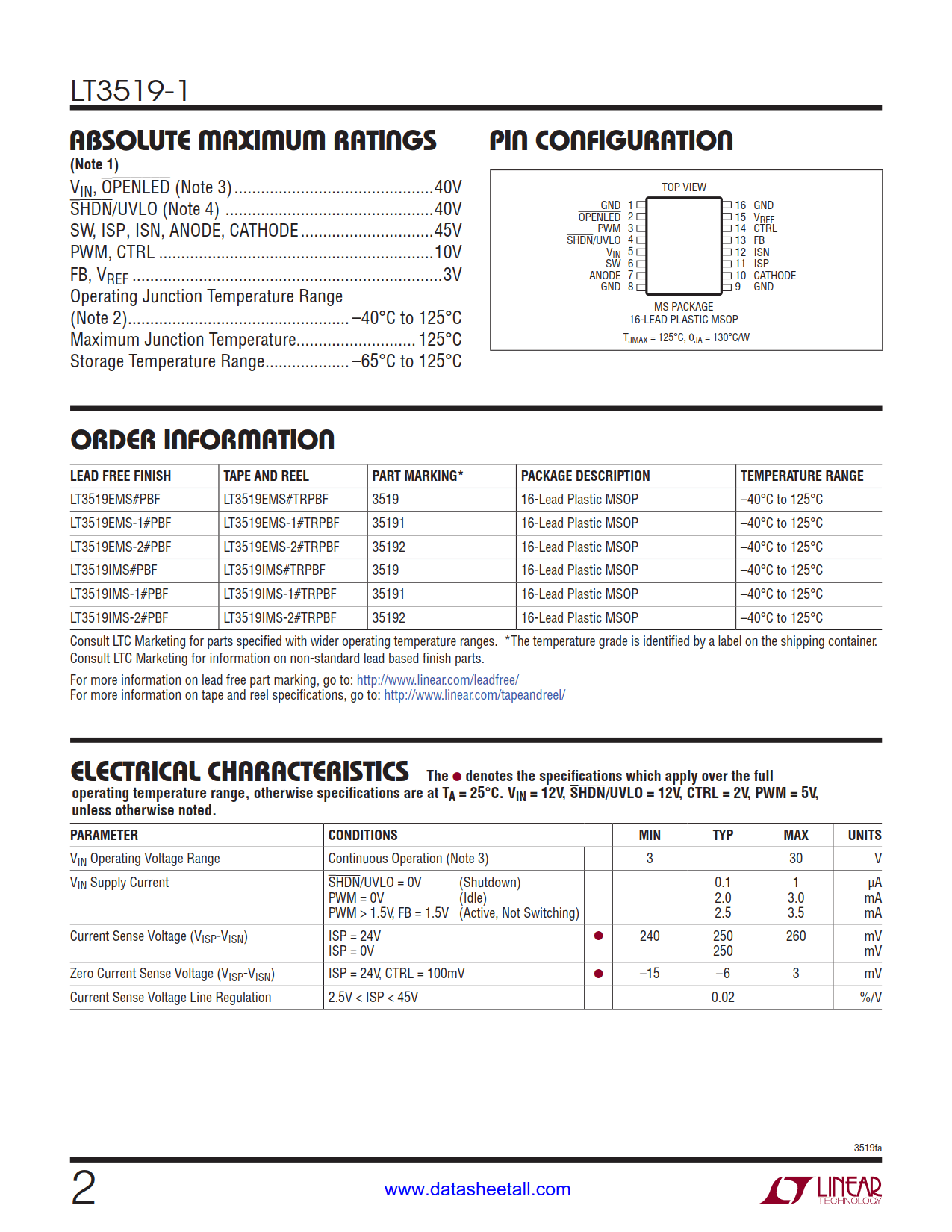 LT3519-1 Datasheet Page 2